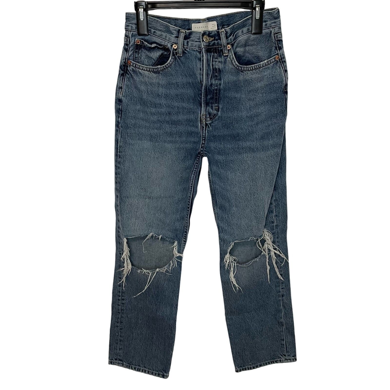 Topshop Topshop Straight Leg Jeans 28 Womens Denim Distressed Size 30" / US 8 / IT 44 - 1 Thumbnail
