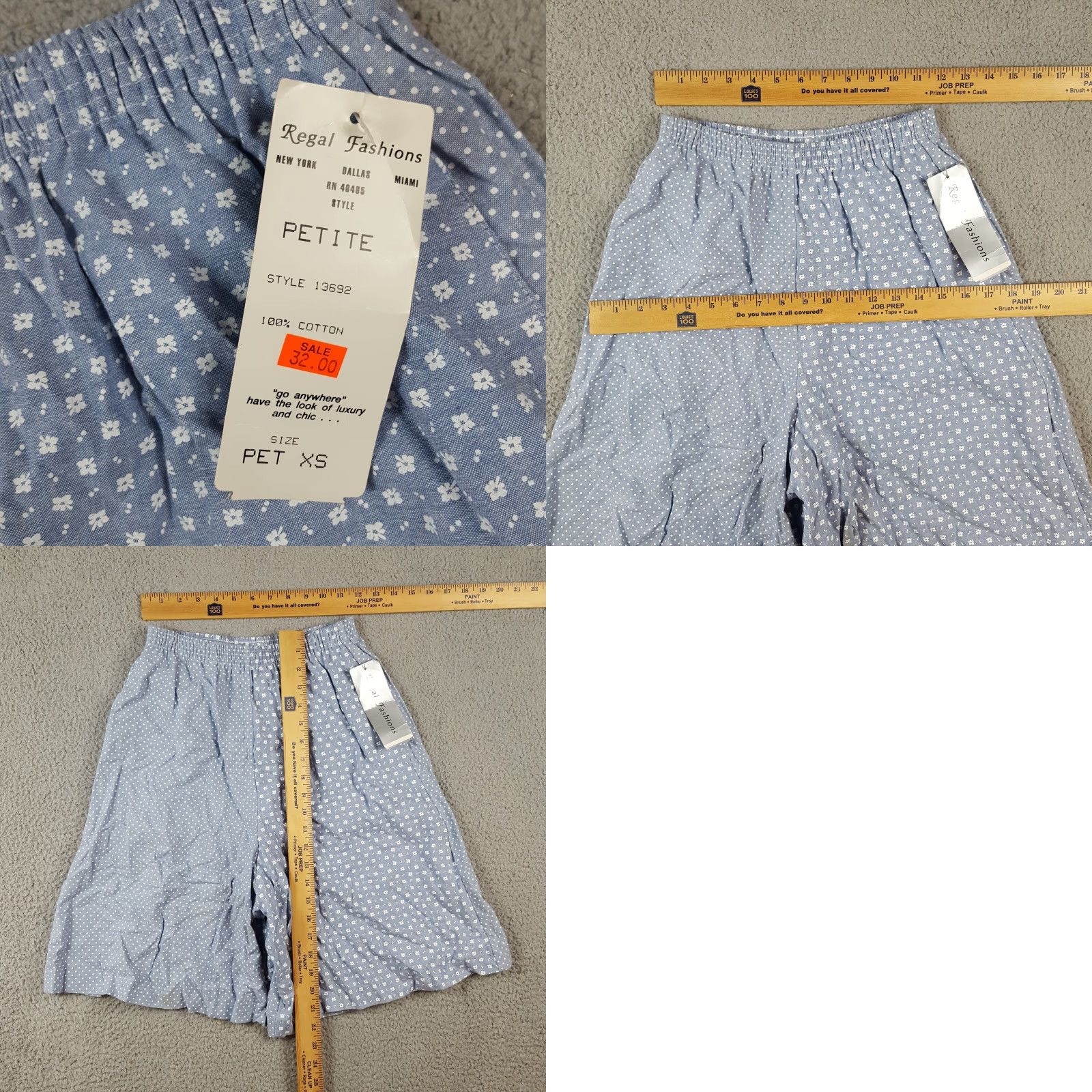 Vintage VINTAGE 80s Regal Polka Dot Flower High Waist Relaxed Paper Bag Shorts Women's XS Blue Size 26" / US 2 / IT 38 - 8 Thumbnail