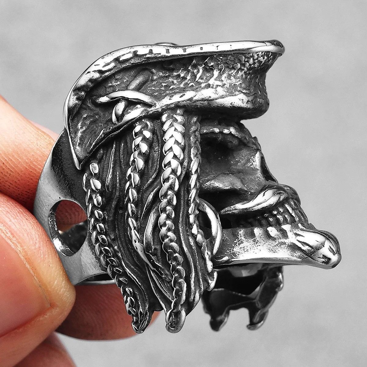 Vintage Pirate Captain Skull Men Ring Size ONE SIZE - 2 Thumbnail