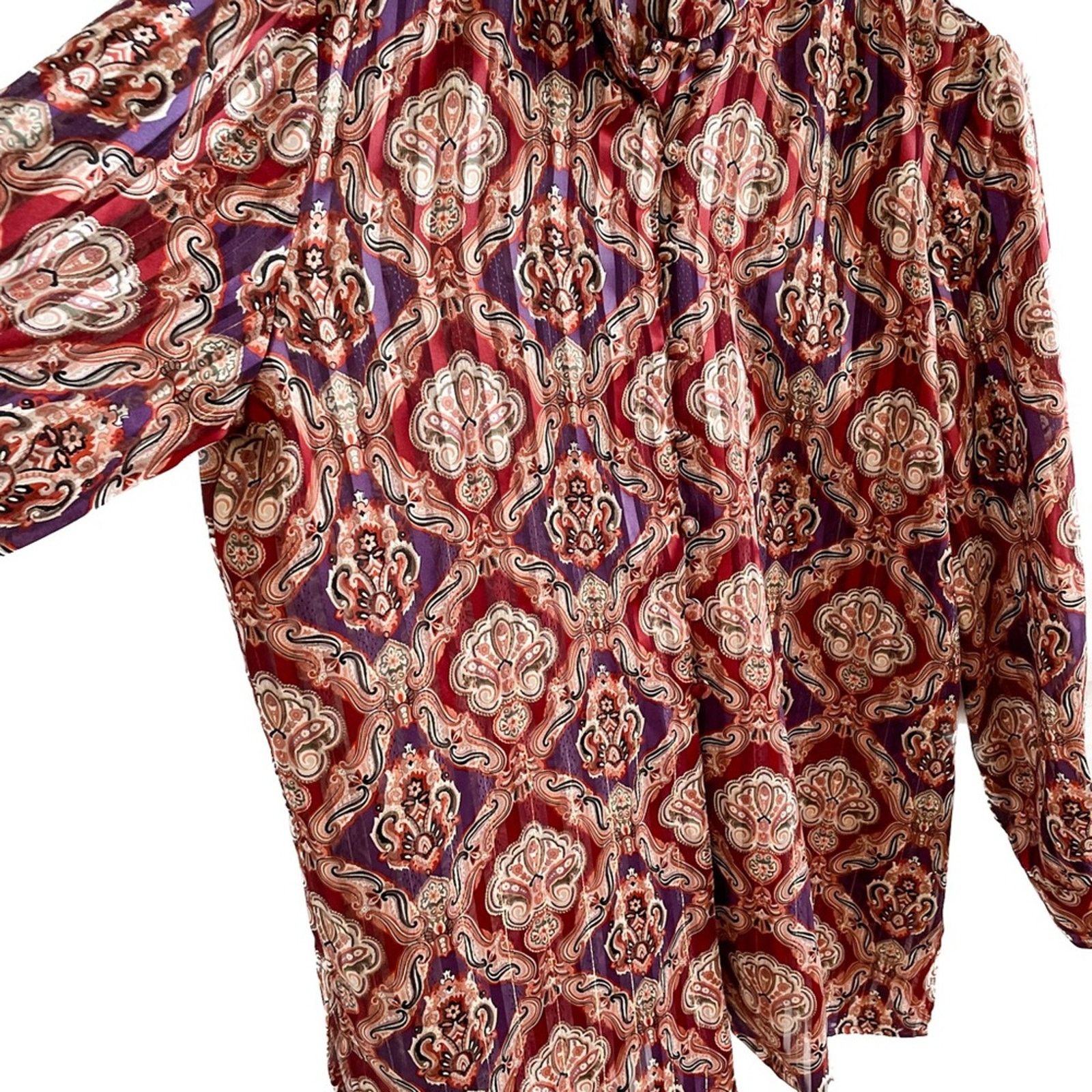 Vintage Vintage medallion crinkle pleated collarless metallic blouse Size L / US 10 / IT 46 - 4 Thumbnail