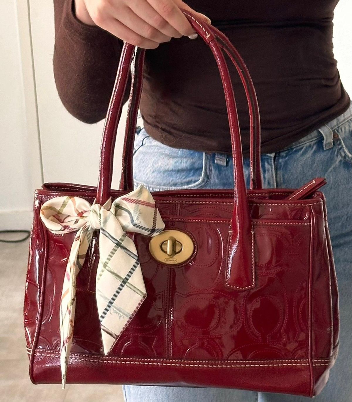 Coach Coach Patent Leather Embossed Signature Satchel Red Size ONE SIZE - 1 Thumbnail