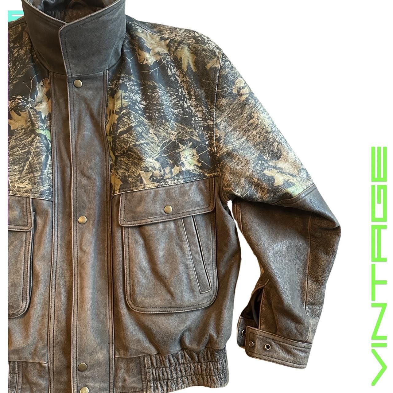 Other WEBER Brown Real Tree Camo Leather Bomber Jacket - Large Size US L / EU 52-54 / 3 - 3 Thumbnail