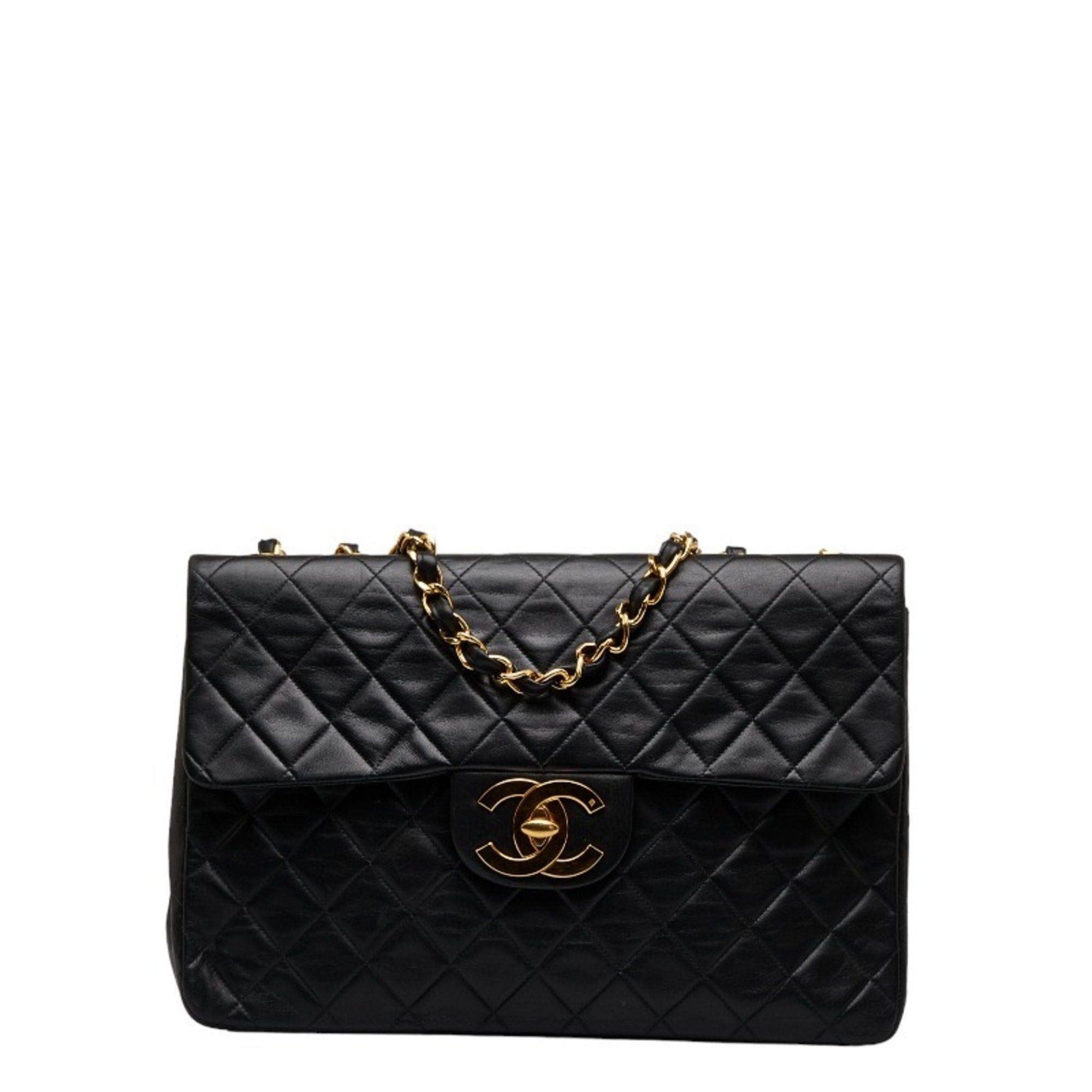 image of Chanel Deca Matelasse Coco Mark Chain Shoulder Bag Black Leather Women's