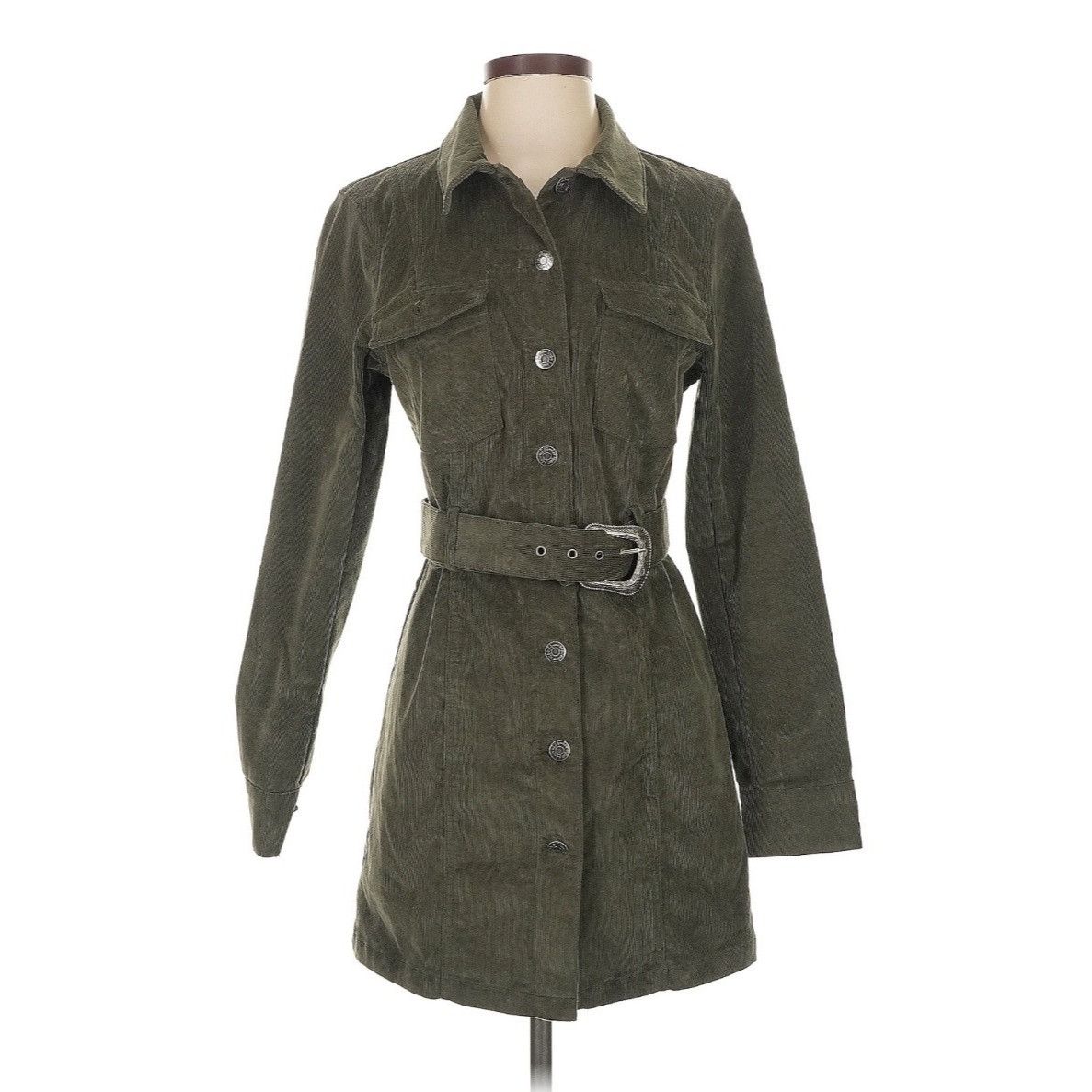 House of Harlow House Of Harlow 1960 Army Green Corduroy Belted Trench Dress Size S / US 4 / IT 40 - 2 Thumbnail