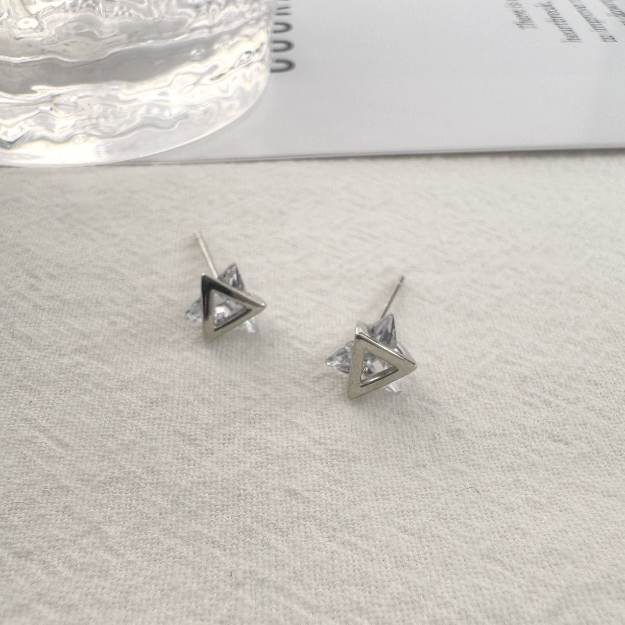 Other Small CZ Geometric Triangle Stud Earrings for Men Women Size ONE SIZE - 1 Thumbnail
