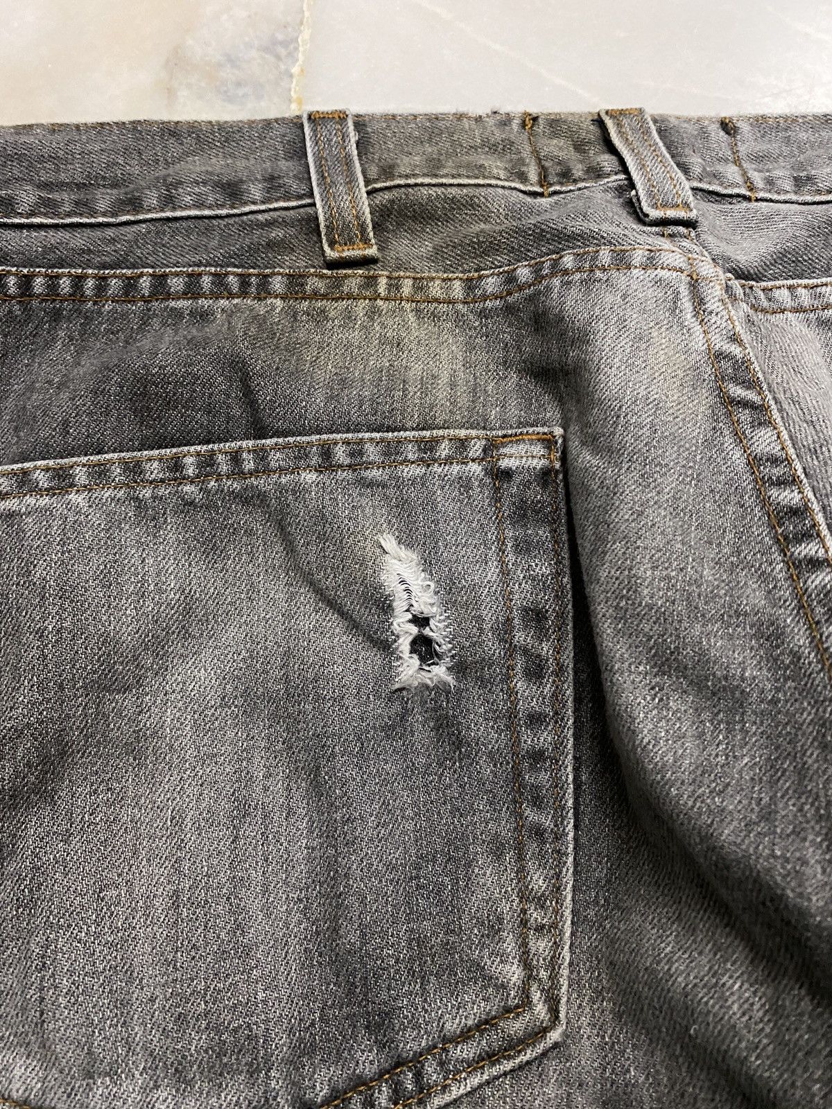 Stussy × Vintage Baggy💥90s Stussy Authentic Workgear Washed Faded Ripped jean Size US 33 - 22 Thumbnail