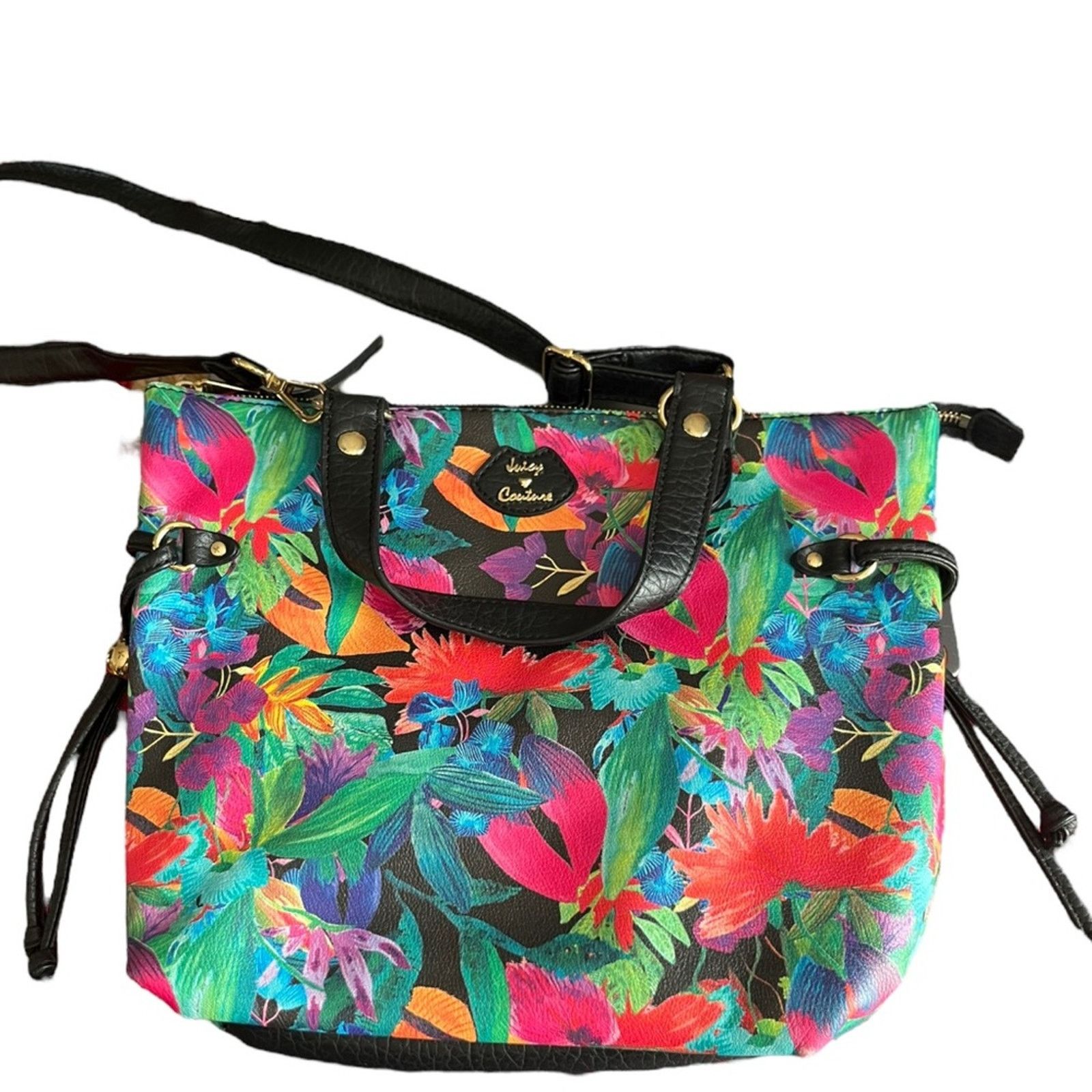 Juicy Couture Juicy Couture Black Faux Tropical Floral Print Bag Size ONE SIZE - 3 Thumbnail