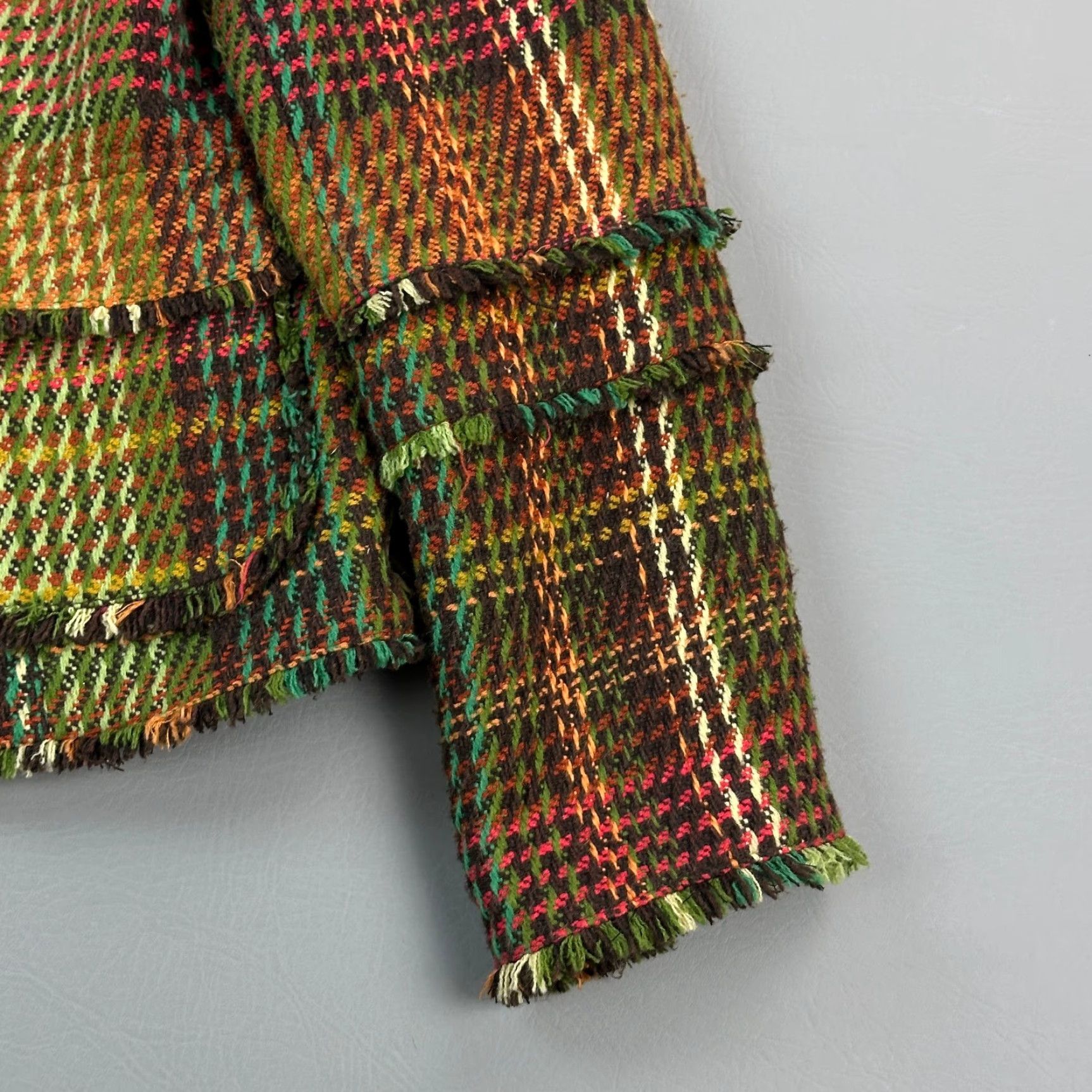 Vintage VINTAGE Tres Jolie Jacket Women's 8 Plaid Tweed Green Fringe Leopard Lined Blazer Size M / US 6-8 / IT 42-44 - 4 Thumbnail