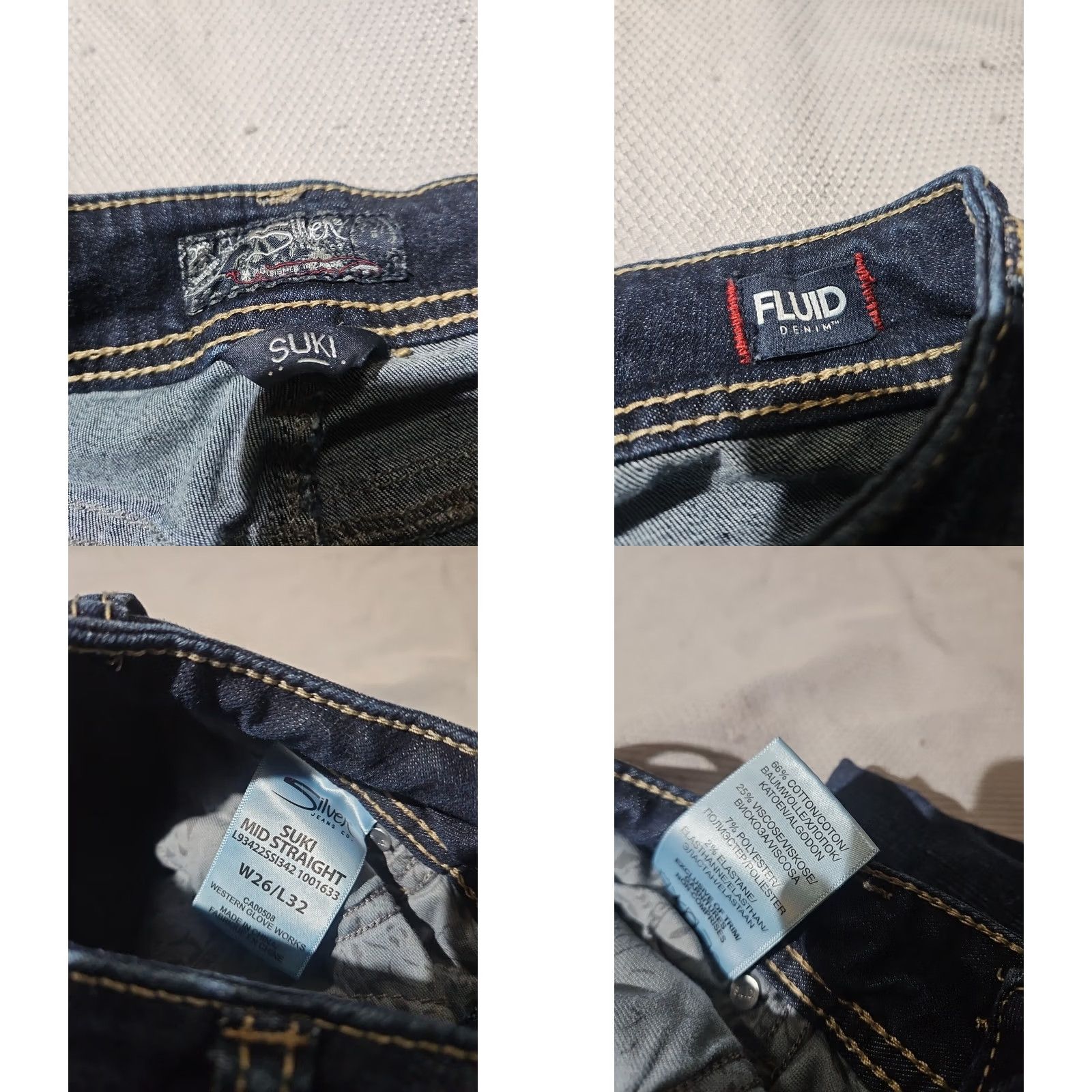 Silver Jeans Co. Silver Jeans Womens Bootcut Jeans 26x32 Suki Blue Denim Stretch Whisker 5-Pocket Regular Rise Adult Womens Jeans Size 26" / US 2 / IT 38 - 9 Thumbnail