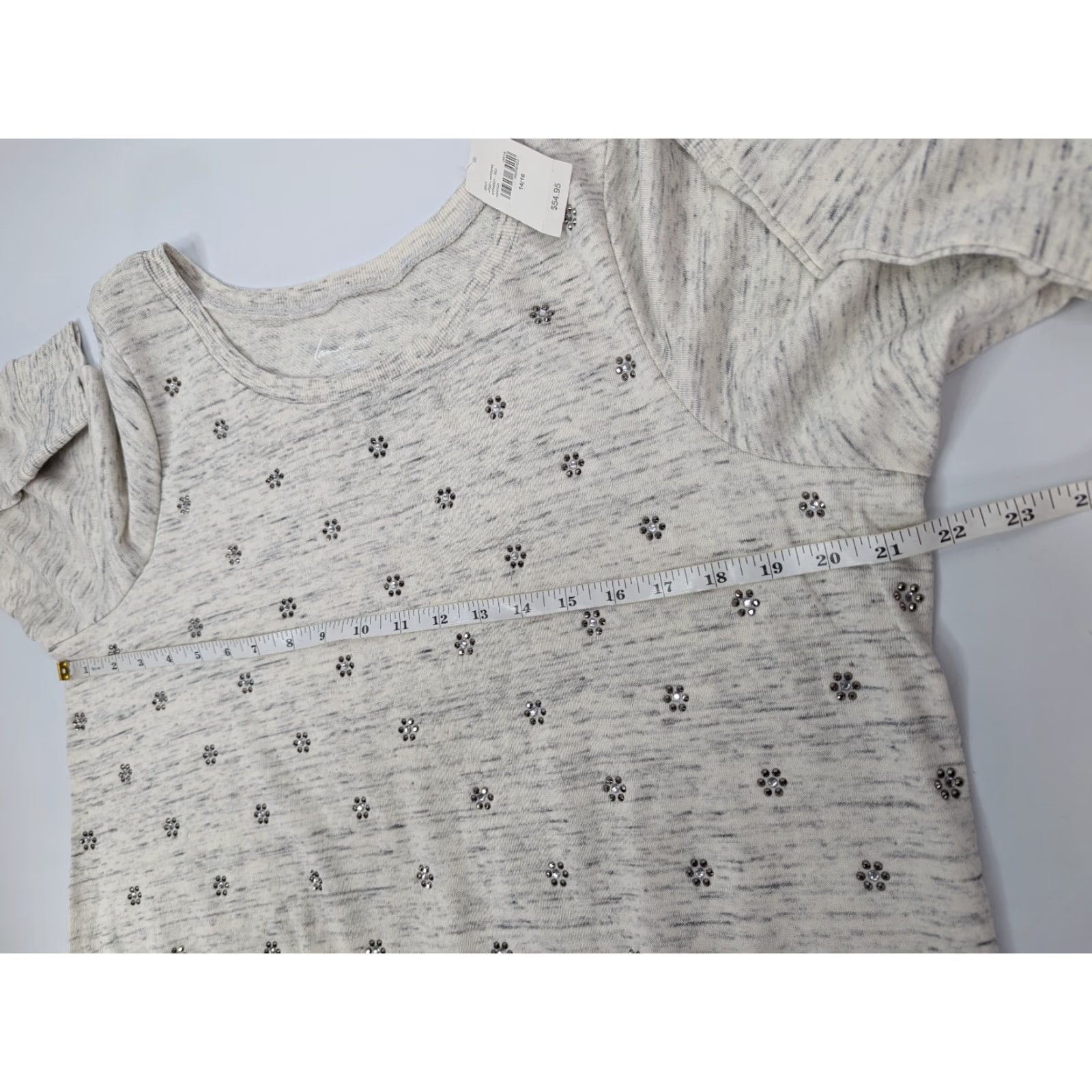 Vintage Lane Bryant NWT Heathered Rhinestone Scoop Neck Long Sleeve Top Pullover 14/16 Ivory Women Blouse Size XL / US 12-14 / IT 48-50 - 5 Thumbnail