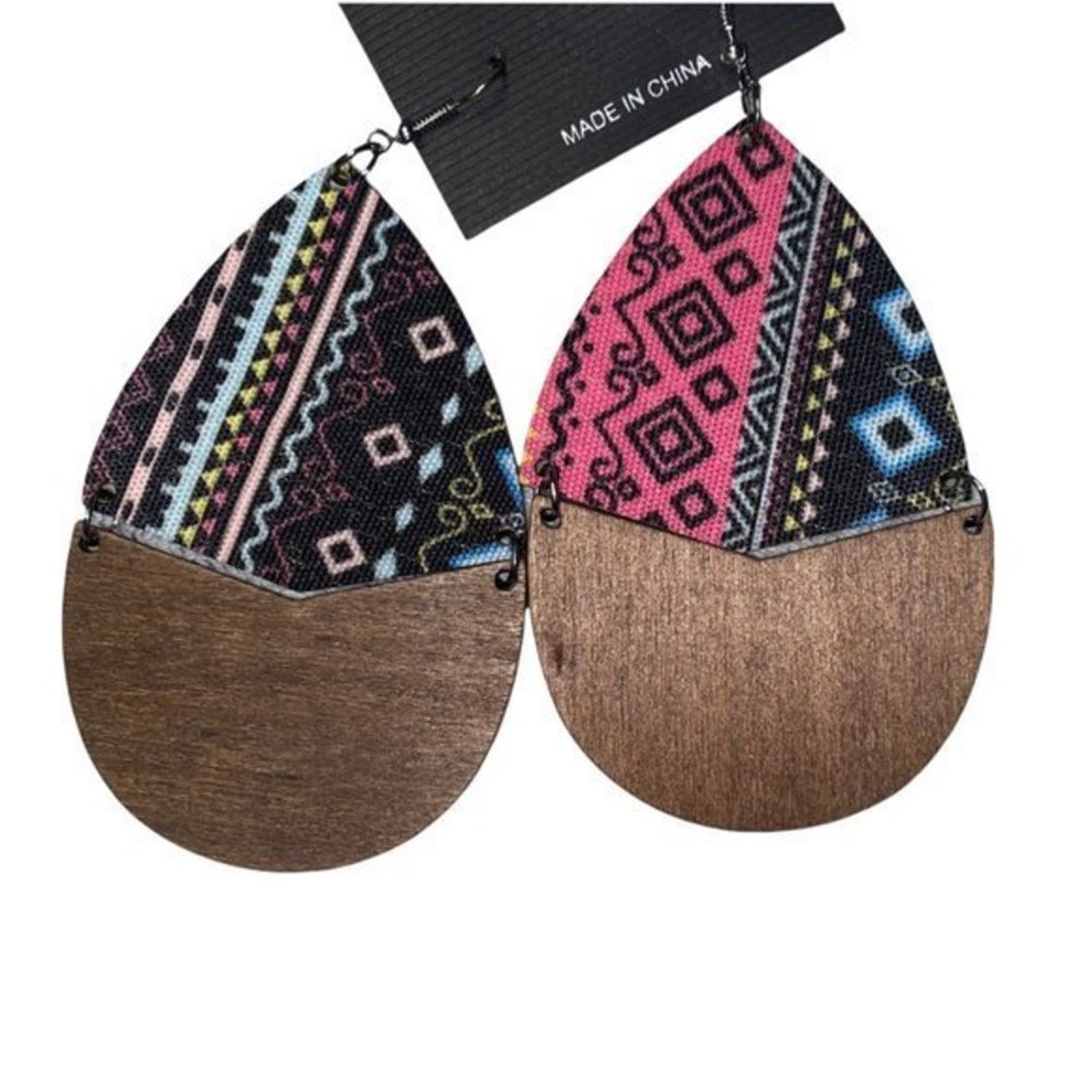 Other NWT Wooden Fabric Covered Boho Aztec Dangle Earrings Size ONE SIZE - 3 Thumbnail