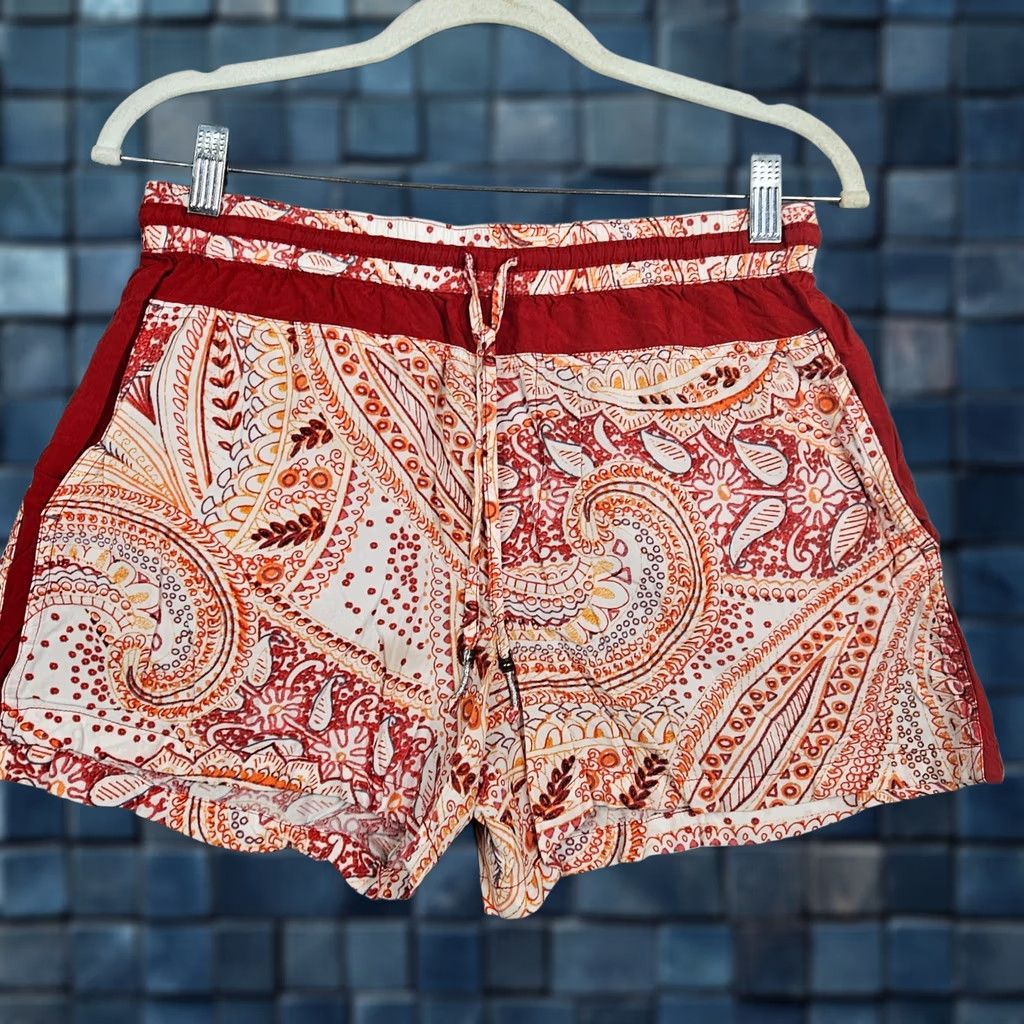 Anthropologie Hei Hei Red White Paisley Pull-On Short S Womens Cotton Medium Stretch Casual Modern - Size 28" / US 6 / IT 42 - 1 Thumbnail