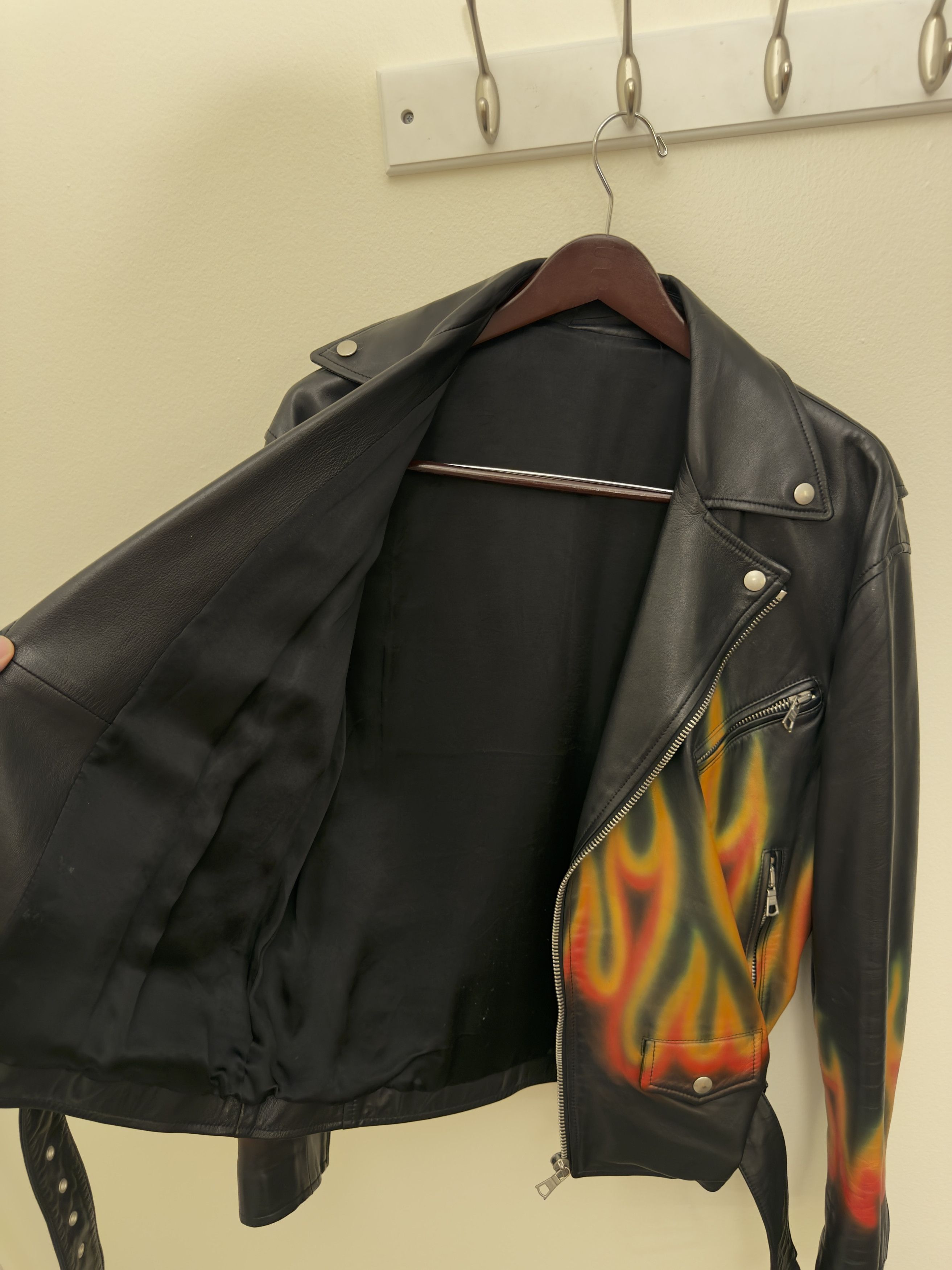 Palm Angels Palm Angels Leather Jacket Burning Flame Motif Size US M / EU 48-50 / 2 - 4 Thumbnail