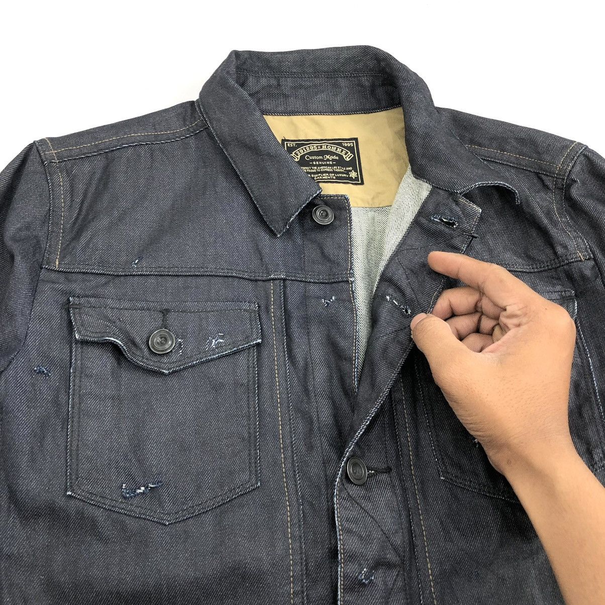 Designer × Japanese Brand 🇯🇵2000s 291295=HOMME Crazy Distressed Denim Jacket Size US L / EU 52-54 / 3 - 5 Thumbnail
