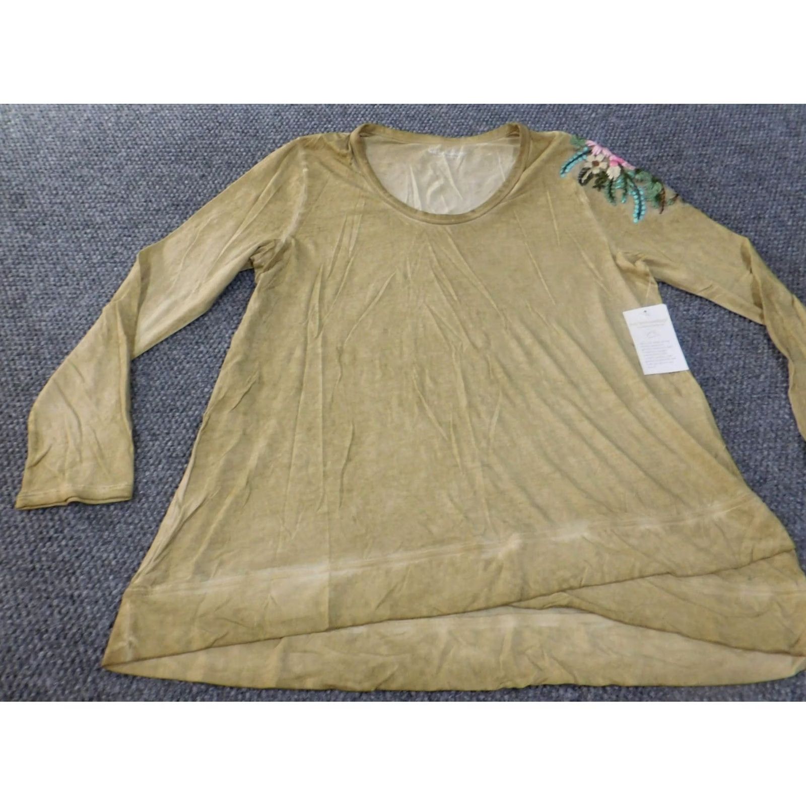 Soft Surroundings Soft Surroundings Blouse Shirt Womens L Green Crew Neck Long Sleeve Pullover Cotton Polyester Rayon Stretch Casual Classic Size L / US 10 / IT 46 - 3 Thumbnail
