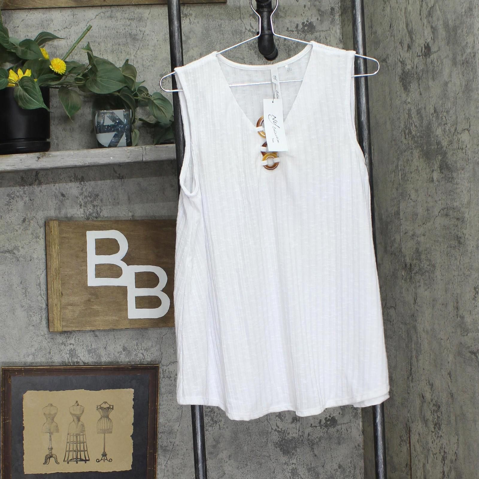 Other Nwt Ny Collection Ribbed Top With Triple Rings White Pxl Size XL / US 12-14 / IT 48-50 - 1 Thumbnail