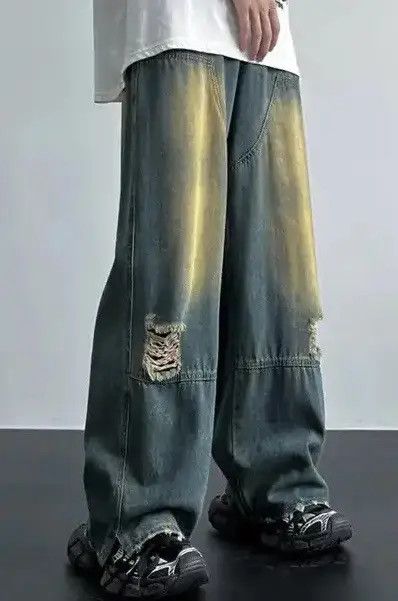 Designer × Japanese Brand × Vintage Vintage Blue Baggy Ripped Hole Jean Size US 33 - 4 Thumbnail