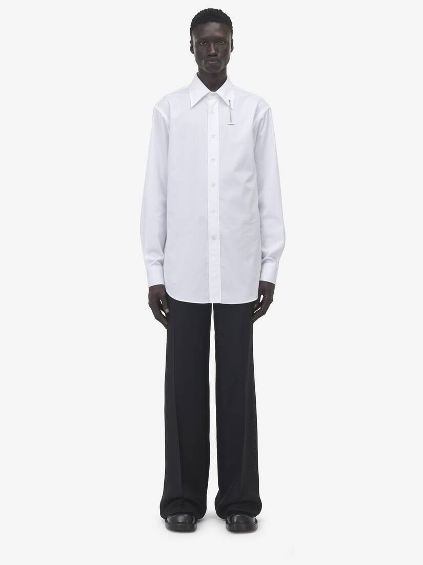 Alexander McQueen o1srvl11e0226 T-Bar Chain Shirt In White Size US L / EU 52-54 / 3 - 3 Thumbnail