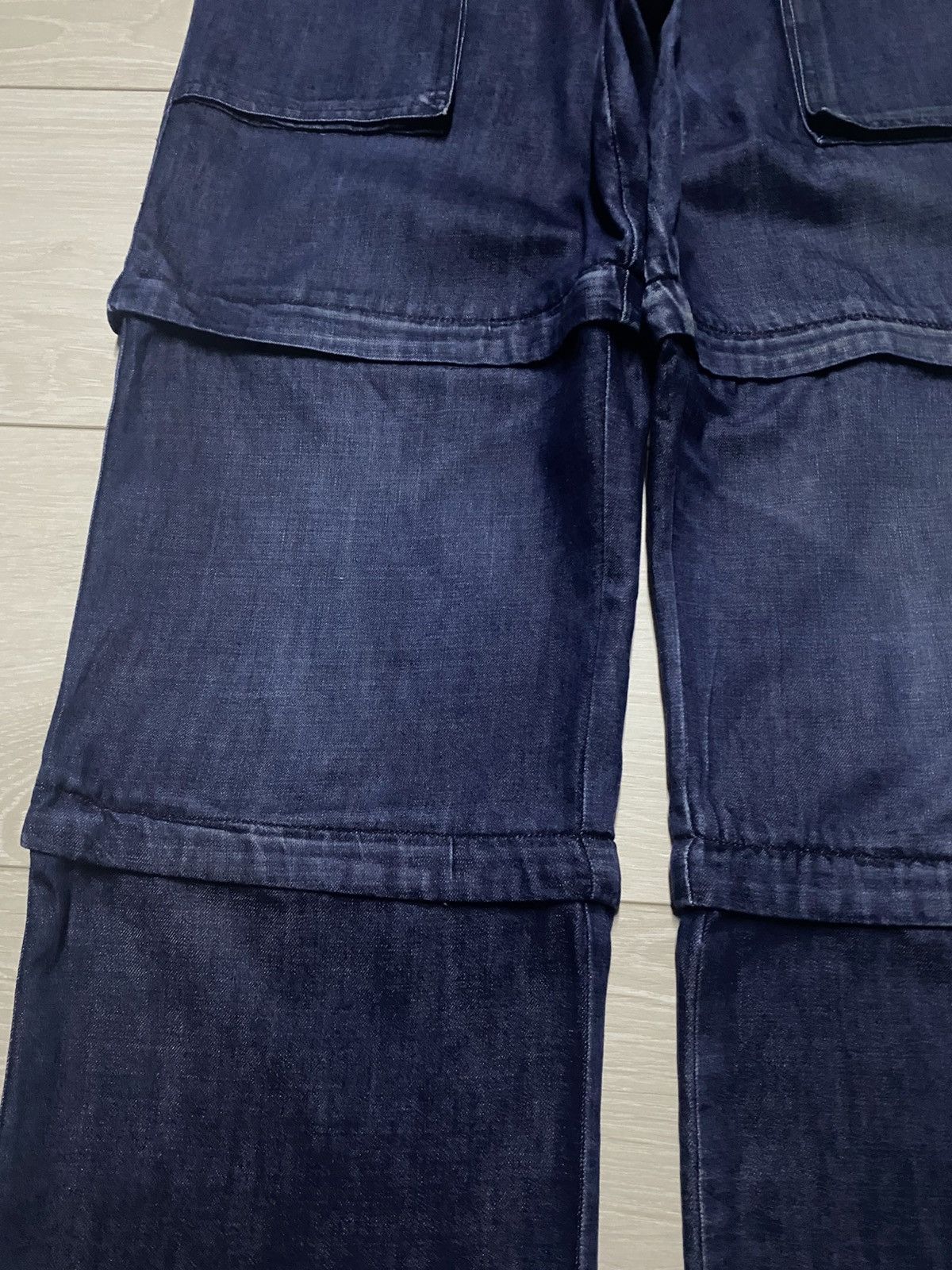 Japanese Brand Blue Multi Layer Panel Cargo Pants Wide Leg Distressed Size US 30 / EU 46 - 7 Thumbnail