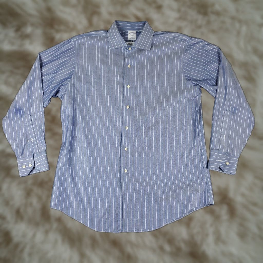 Brooks Brothers Brooks Brothers Shirt Mens 16.5 Blue Striped Dress Button Up Long Sleeve Size 46R - 1 Thumbnail