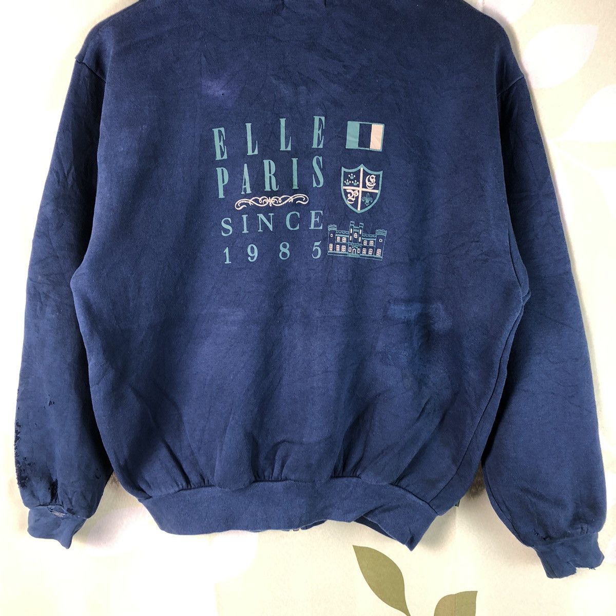 Japanese Brand × Vintage Elle Paris vintage distressed ripped Dark Blue Hoodie #7453 Size US M / EU 48-50 / 2 - 3 Thumbnail
