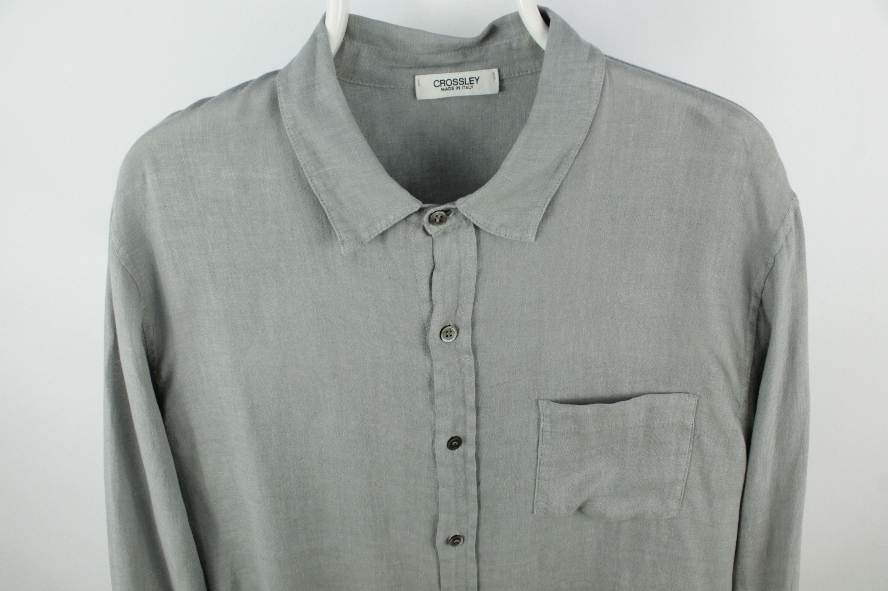 Crossley Crossley Relax Fit Light Gray Linen Casual Shirt Men's Size US M / EU 48-50 / 2 - 2 Thumbnail