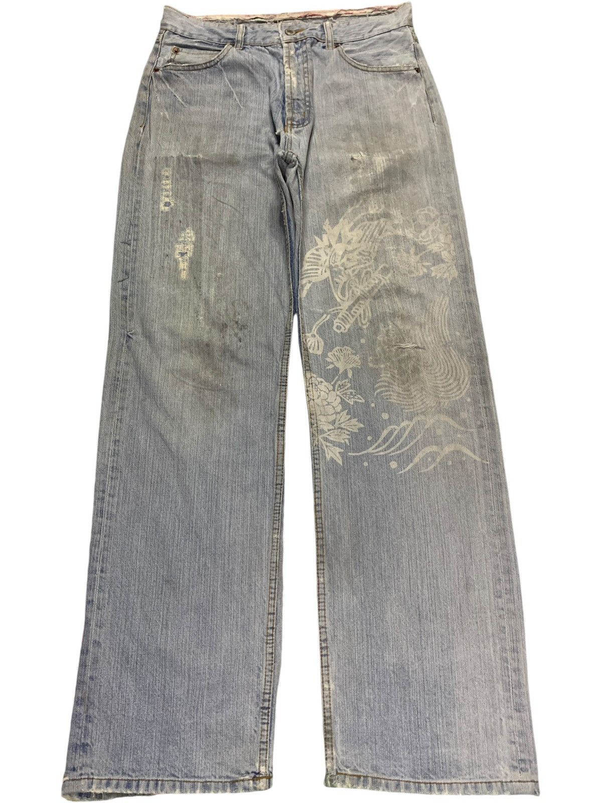 Vintage Japanese Karakuri Mud Wash Printed Baggy Jeans