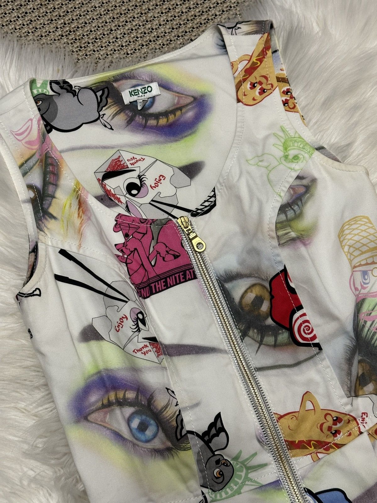 Kenzo Kenzo White Printed Cotton Zip Front Mini Dress limited Size XS / US 0-2 / IT 36-38 - 6 Thumbnail
