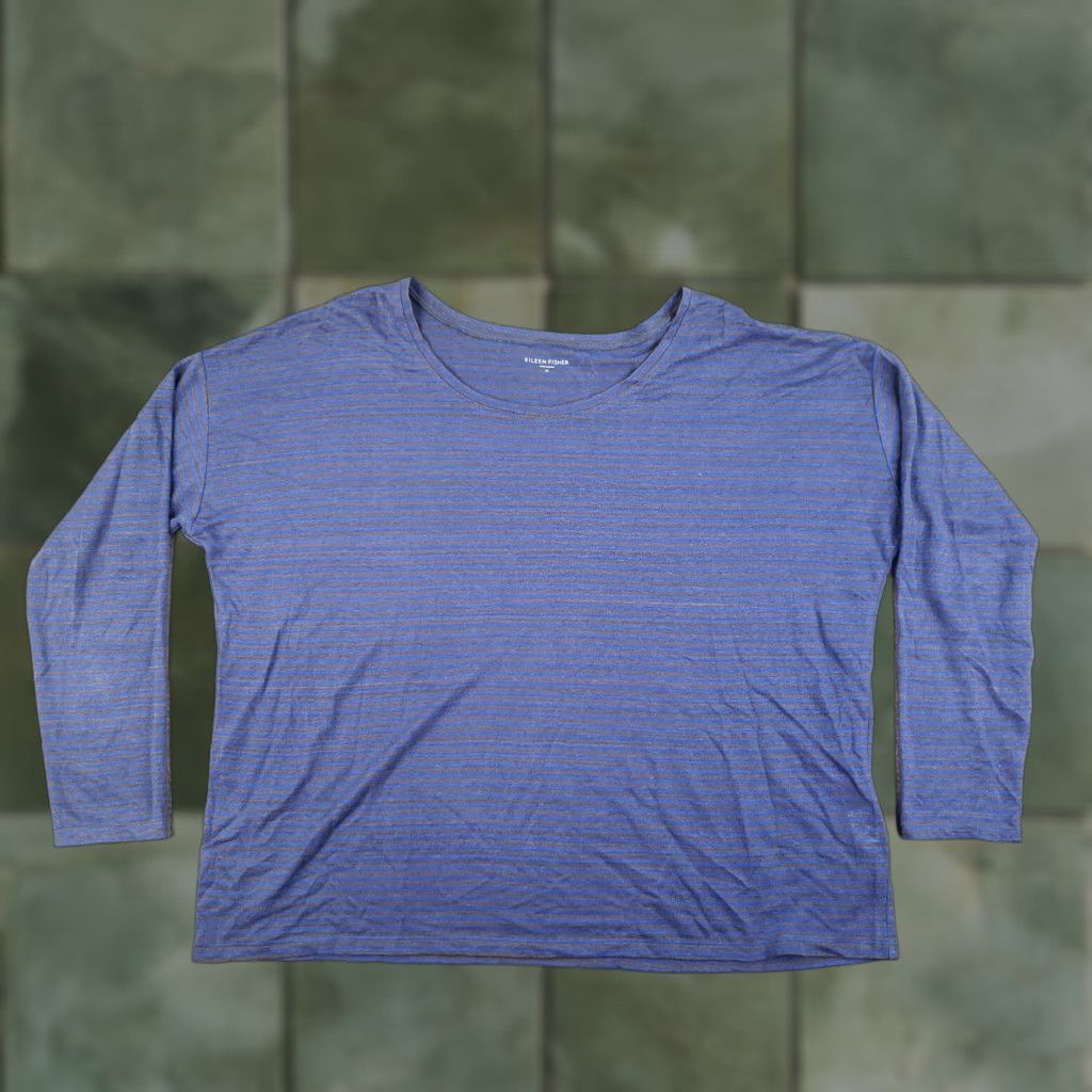 Eileen Fisher Eileen Fisher Linen Pullover Shirt Womens Medium Blue Striped Long Sleeve Casual Size M / US 6-8 / IT 42-44 - 1 Thumbnail