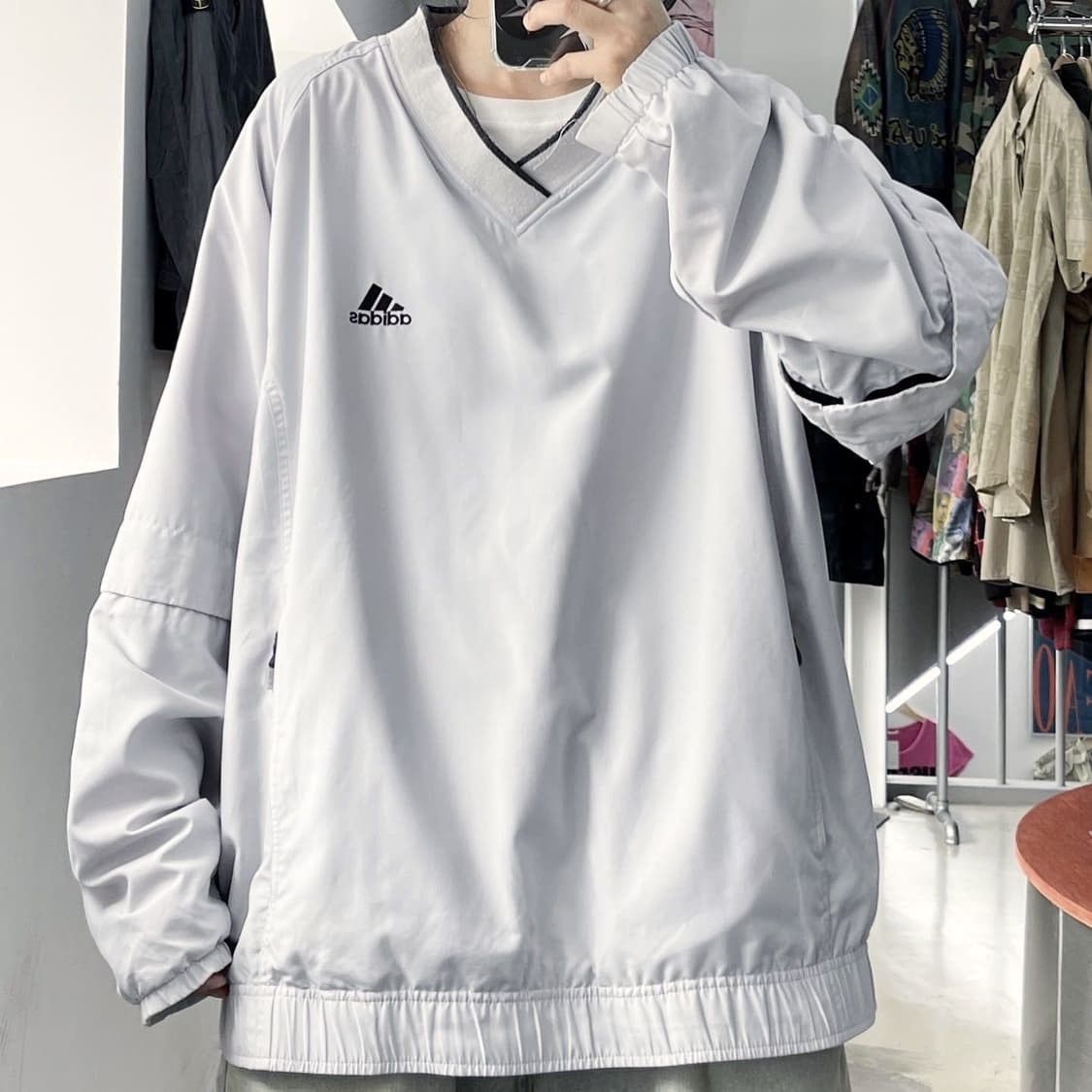Adidas Vintage Mens Grey V-neck Jacket Zip-Off Sleeves