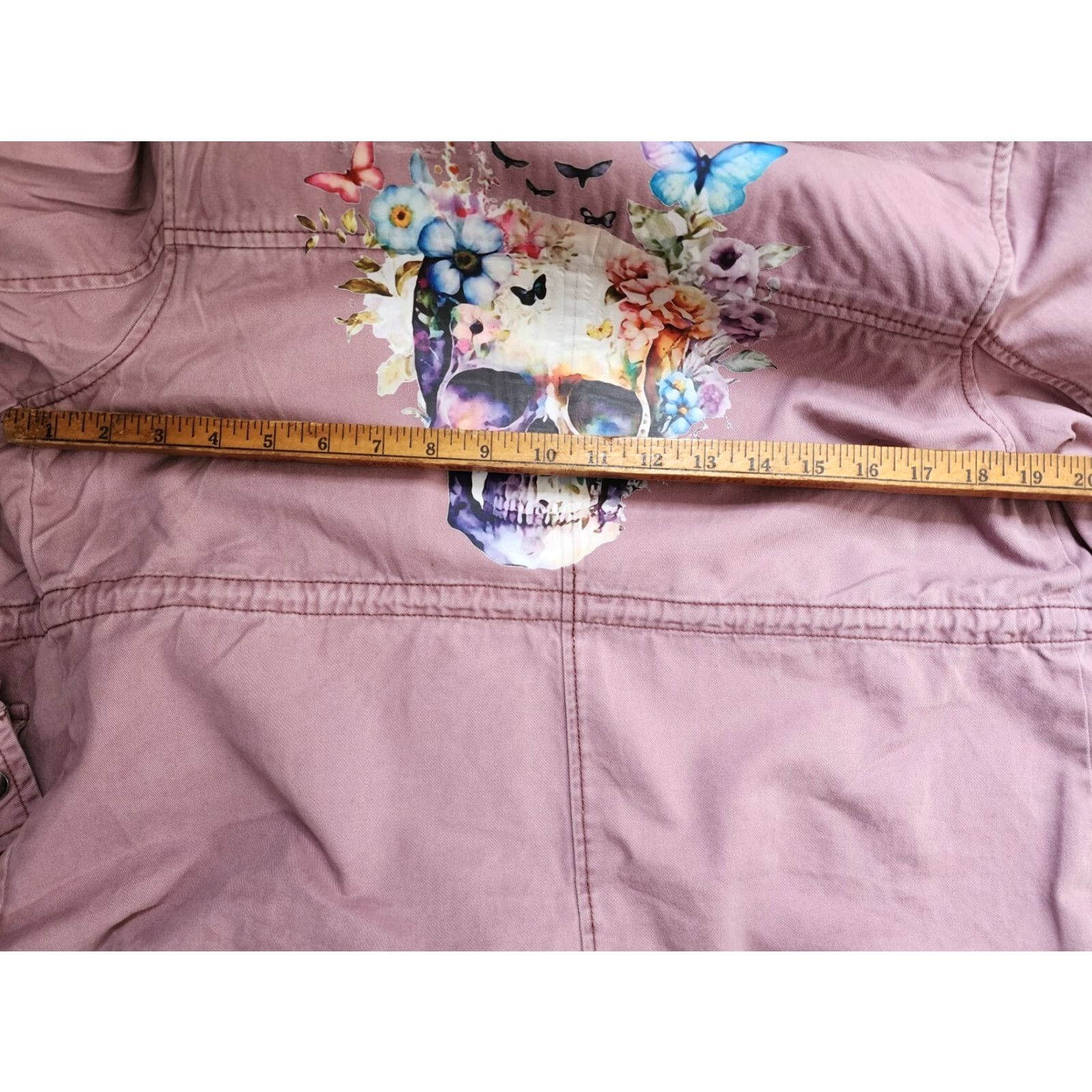 Denime VINTAGE Upcycled Pink Denim Jacket Skeleton Skull Rebellious Gardener Women's M Mauve Size M / US 6-8 / IT 42-44 - 5 Thumbnail
