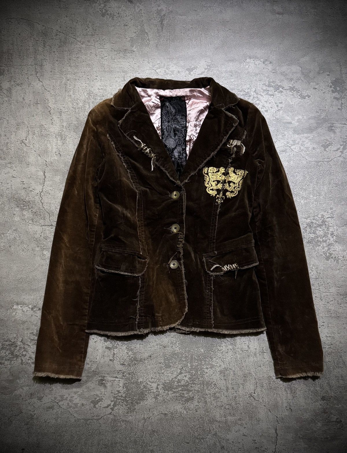 Hysteric Glamour Miss me Skull Brown Gold Foil Ifsixwasnine Velvet Blazer Size S / US 4 / IT 40 - 1 Thumbnail