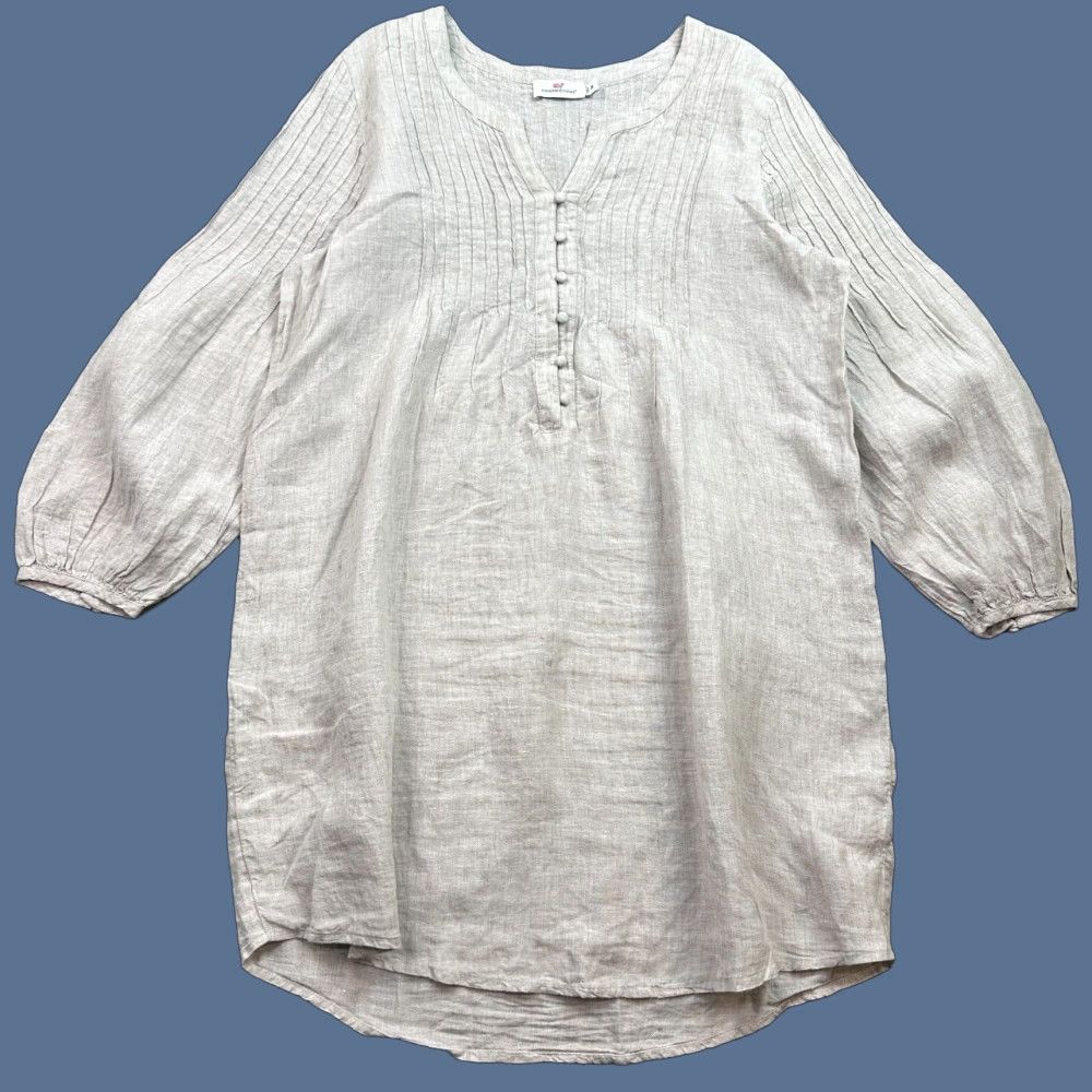 Vineyard Vines Vineyard Vines Beige Linen Tunic Cover Up Beach Women's M Button Front Lightweight Breathable Regular Size Beige Linen Beach Womens Size ONE SIZE - 1 Thumbnail