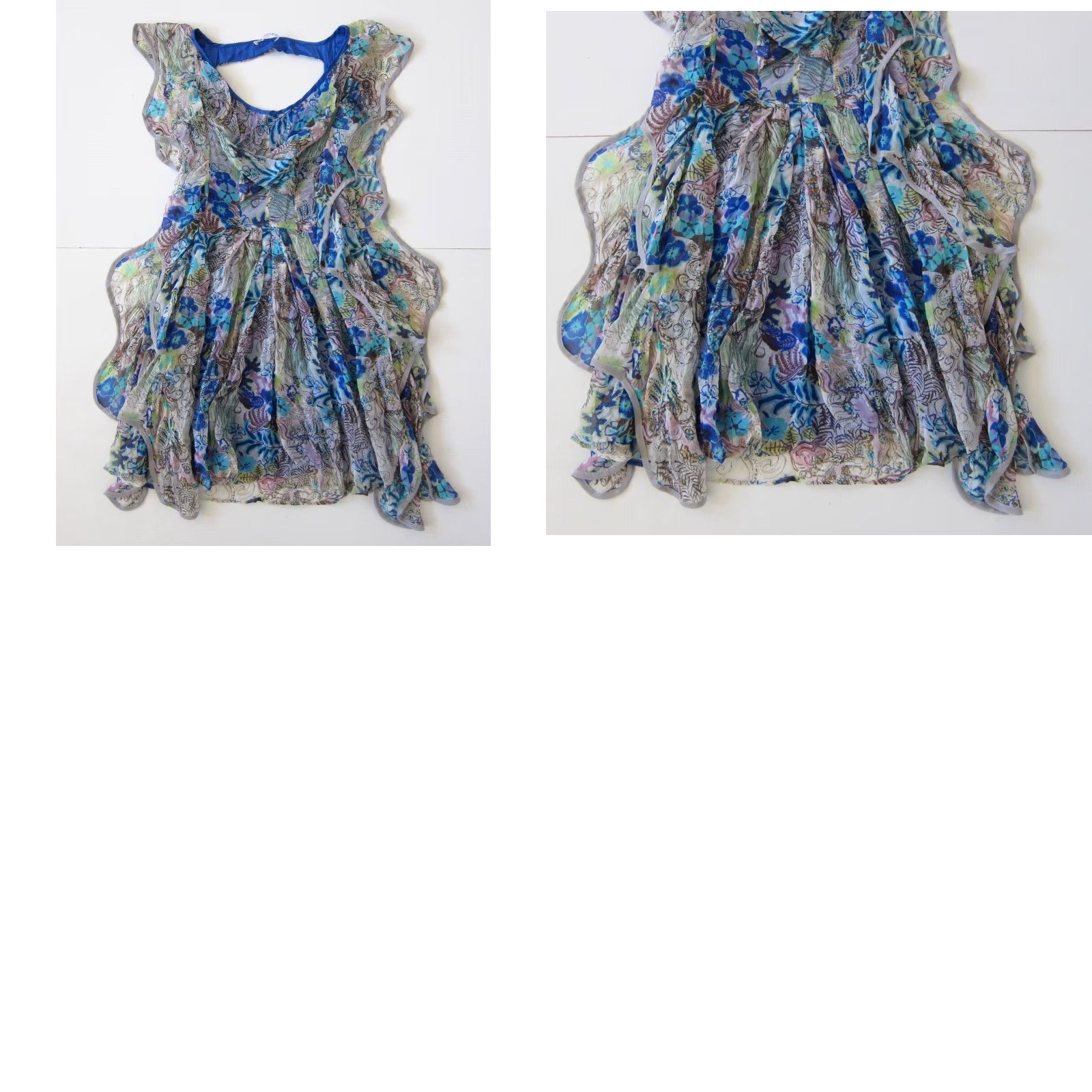 Pinko Lafer 100% Silk Pink Green Silver Blue Floral Flowy Ruffle Tank Sun Dress Size 2 Size XS / US 0-2 / IT 36-38 - 8 Thumbnail
