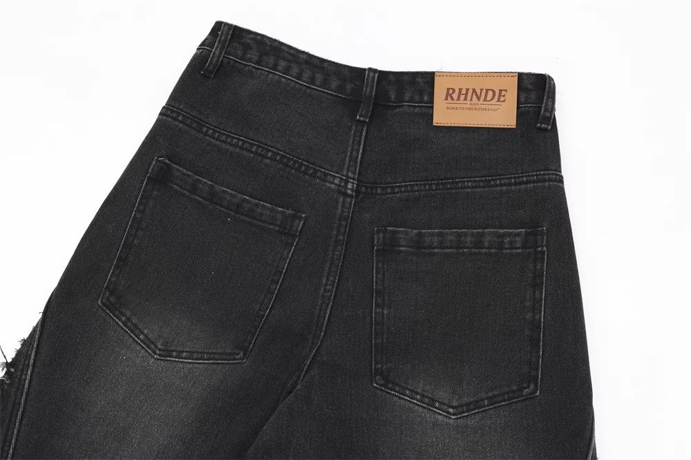 Japanese Brand × Jean Black loose straight high street patch ripped denim shorts Size US 32 / EU 48 - 4 Thumbnail