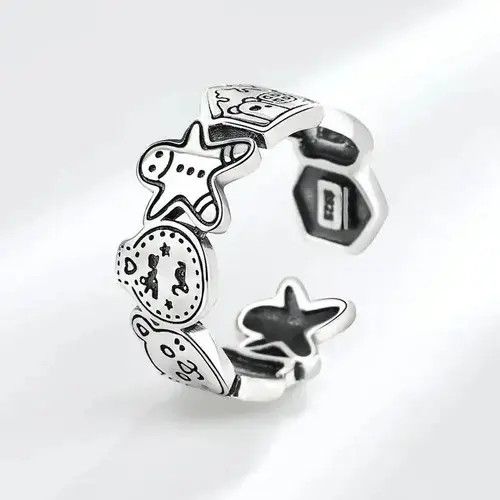 NO ID Retro Silver Color Cute Ghost Bear Adjustable Ring Size ONE SIZE - 1 Thumbnail