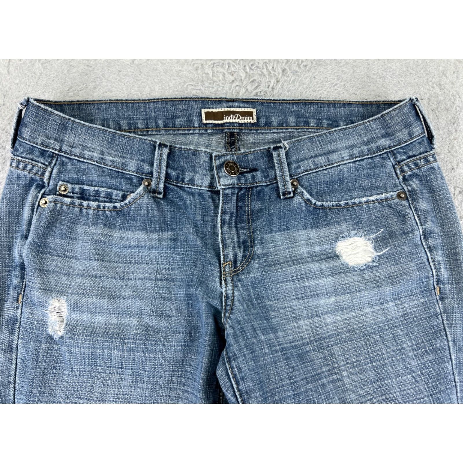 Vintage Shyanne Jeans Womens 29 Blue Denim Flared Low Rise Distressed 29x30 Pants Regular Jeans Womens Boys Girls Mens Size 29" - 4 Thumbnail