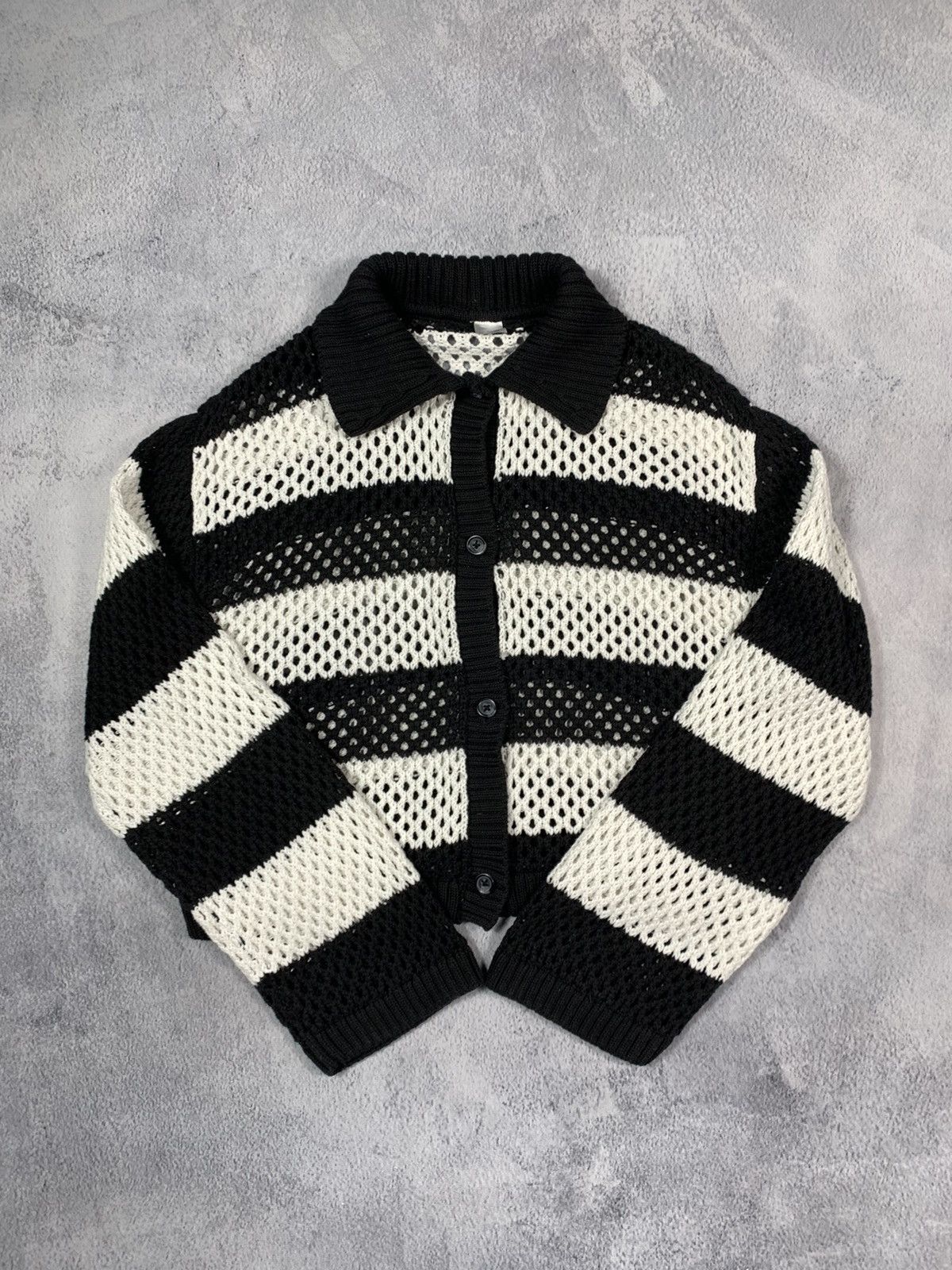 Japanese Brand × Vintage Vintage Y2K Cropped knit striped button up cardigan opium S Size S / US 4 / IT 40 - 4 Thumbnail