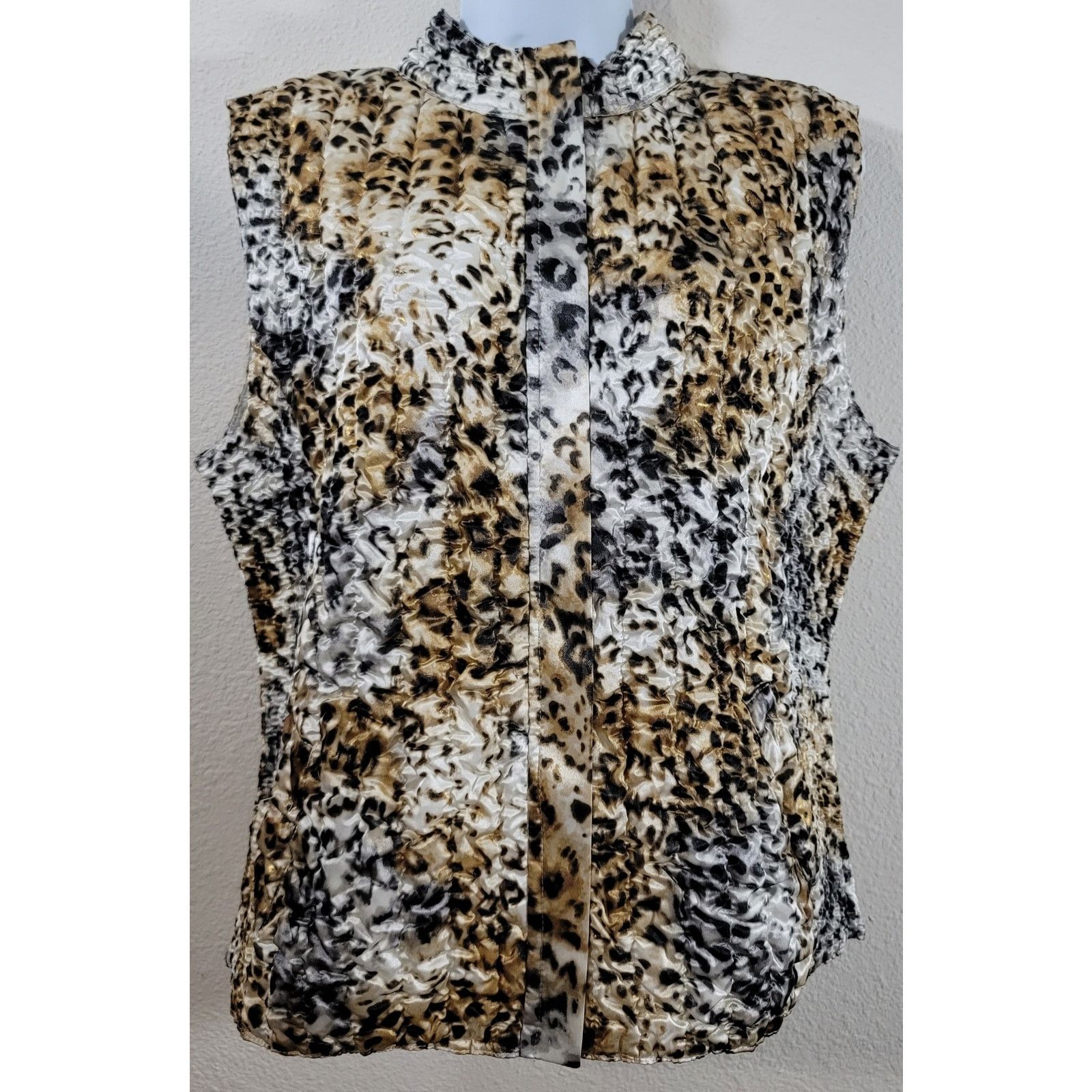Other Ruby Rd. Gold White Black Animal Puffy Vest Large Full Zip Size L / US 10 / IT 46 - 1 Thumbnail