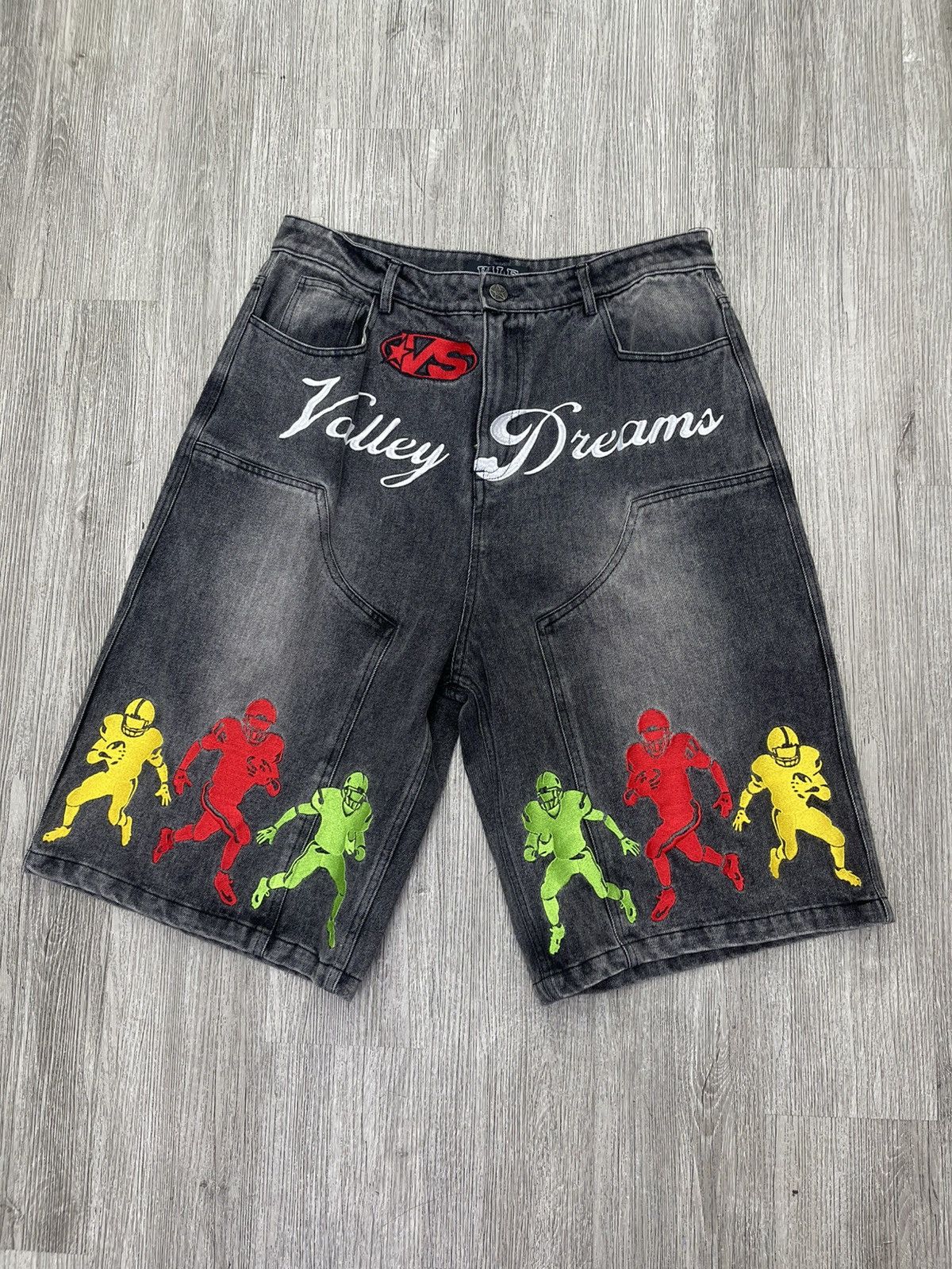 Vale Vale lives “football” Denim Shorts (black) Size US 34 / EU 50 - 1 Thumbnail