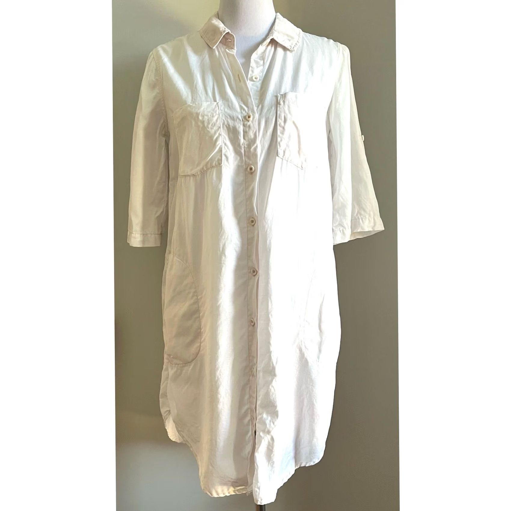 Vintage Cloth & Stone Shirt Dress Ivory Pockets Roll Tab Sleeve Short Dress Women S Lyocell Cream Shirt Dress Womens Size S / US 4 / IT 40 - 3 Thumbnail