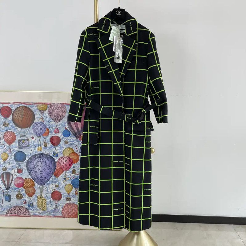 Off-White Off-White Green Plaid Long Coat 0089 Size S / US 4 / IT 40 - 1 Thumbnail