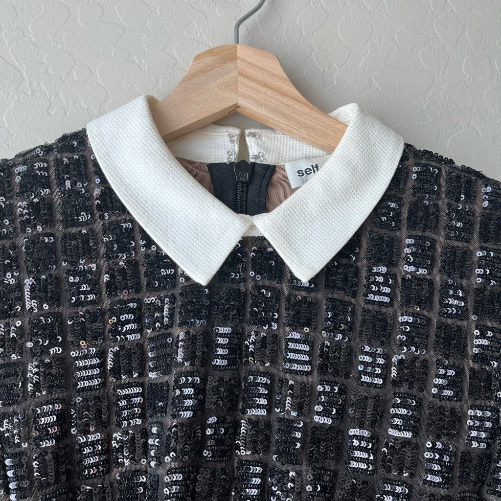 Self-Portrait Self Portrait Black Sequined White Collared Flare Hem Mini D Size S / US 4 / IT 40 - 4 Thumbnail