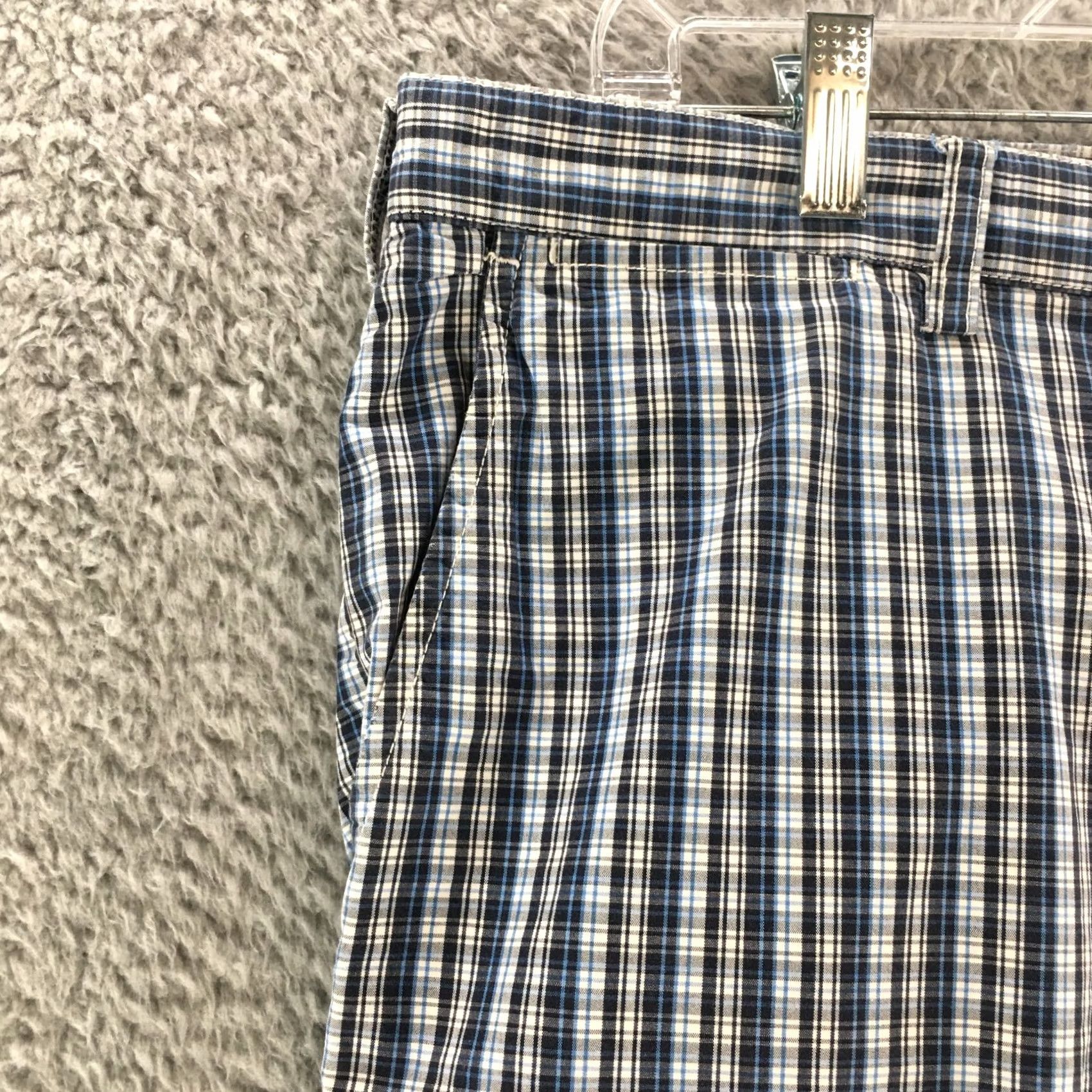 Nautica Nautica Chino Shorts Mens 38W Blue Cotton Plaid High Rise Zip Fly Flat Front Size US 38 / EU 54 - 2 Thumbnail