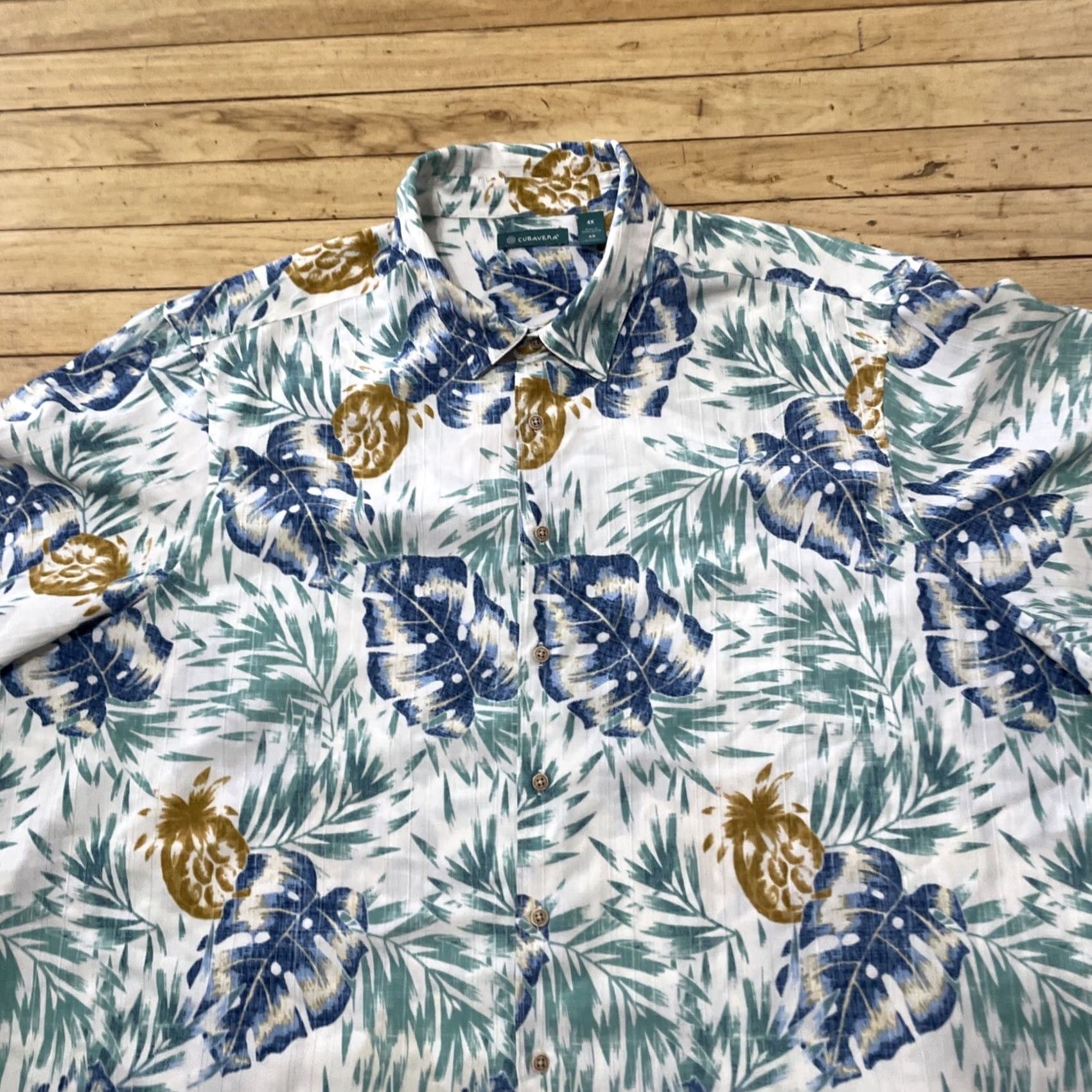 Cubavera VINTAGE Cubavera Shirt Men 4X Floral Hawaiian Aloha Button-Up Preppy Blue Cream XXXXL Shirt Mens Regular Short Sleeve Button-Up Casual Size US XXL / EU 58 / 5 - 3 Thumbnail
