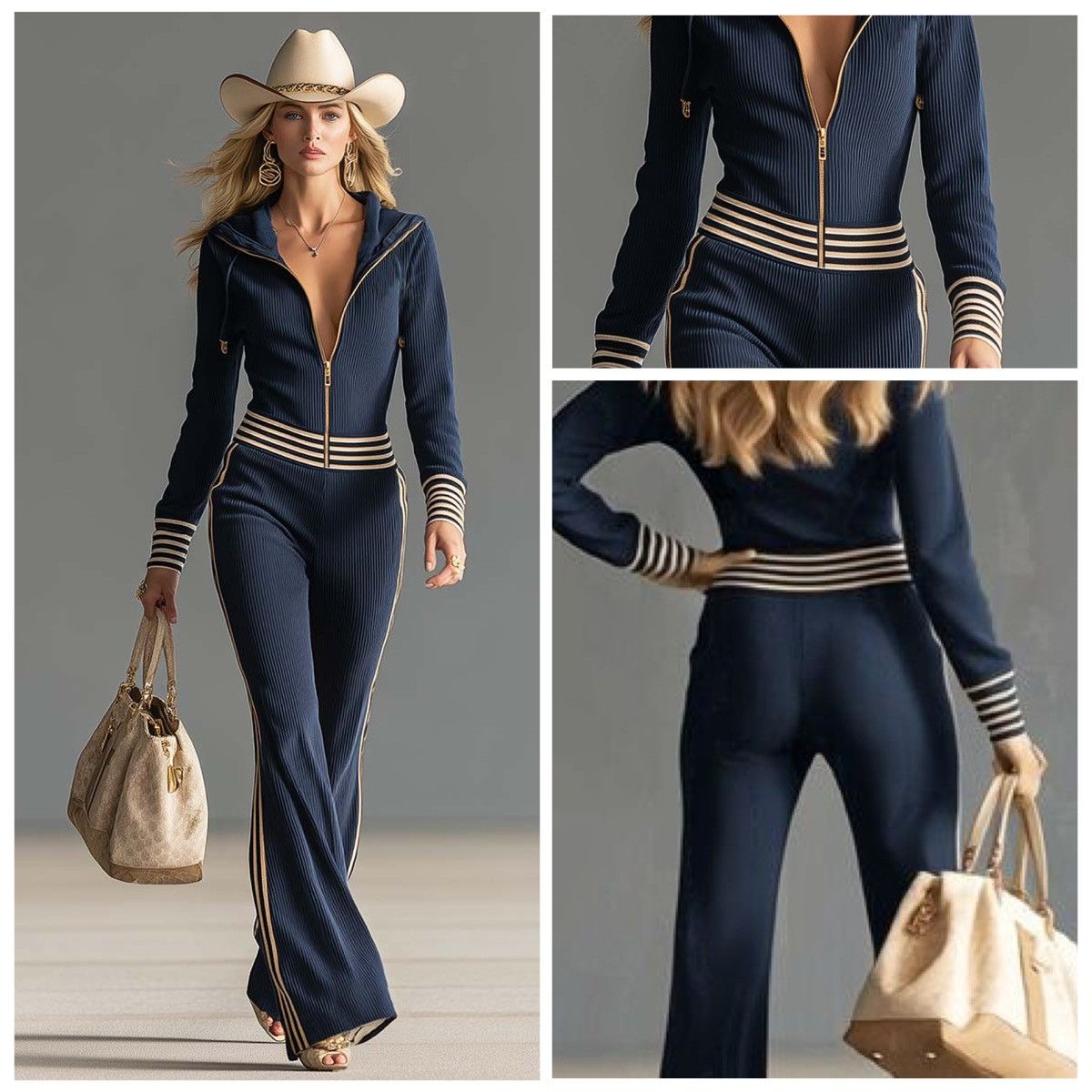 REVOLVE Oyrosy Fashion Hooded Zipper V-neck Blue Knit Jumpsuit NWT Size 26" / US 2 / IT 38 - 10 Thumbnail