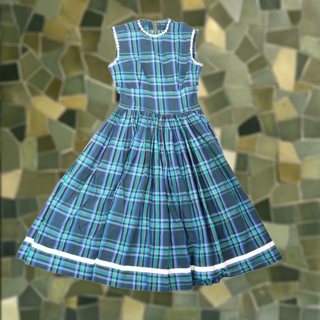 Vintage VINTAGE 60s Black and Blue Plaid A-line Midi Dress XS Dress Womens Vintage Plaid 50s 60s 60s Fashion Size XS / US 0-2 / IT 36-38 - 1 Thumbnail
