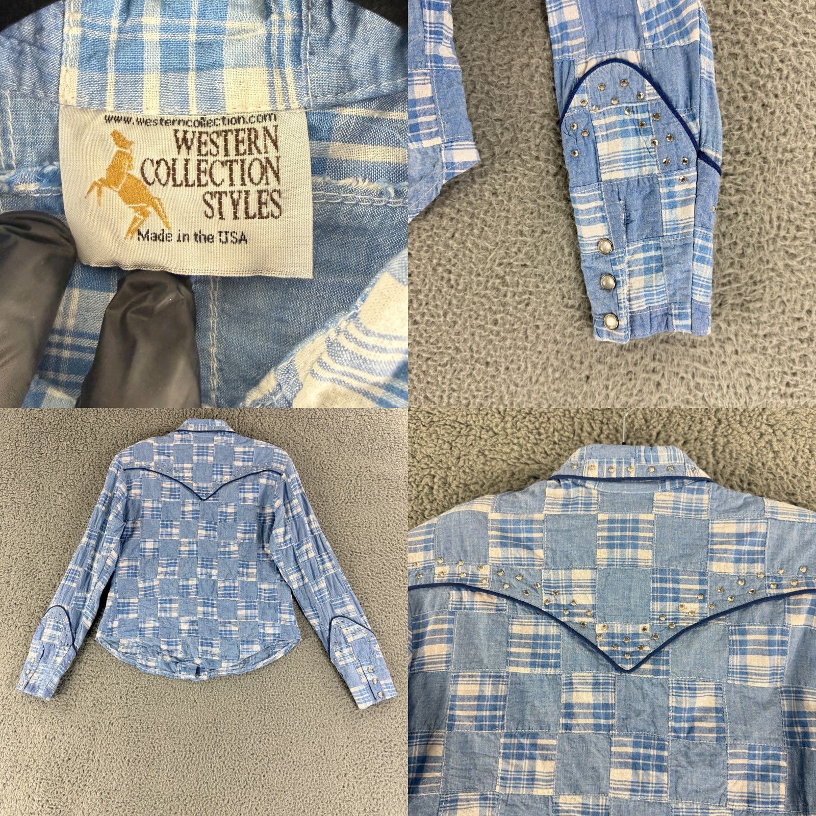 Vintage Western Collection Styles Snap Button Shirt Womens M Blue Patchwork VTG LS Vintage Shirt Size M / US 6-8 / IT 42-44 - 9 Thumbnail