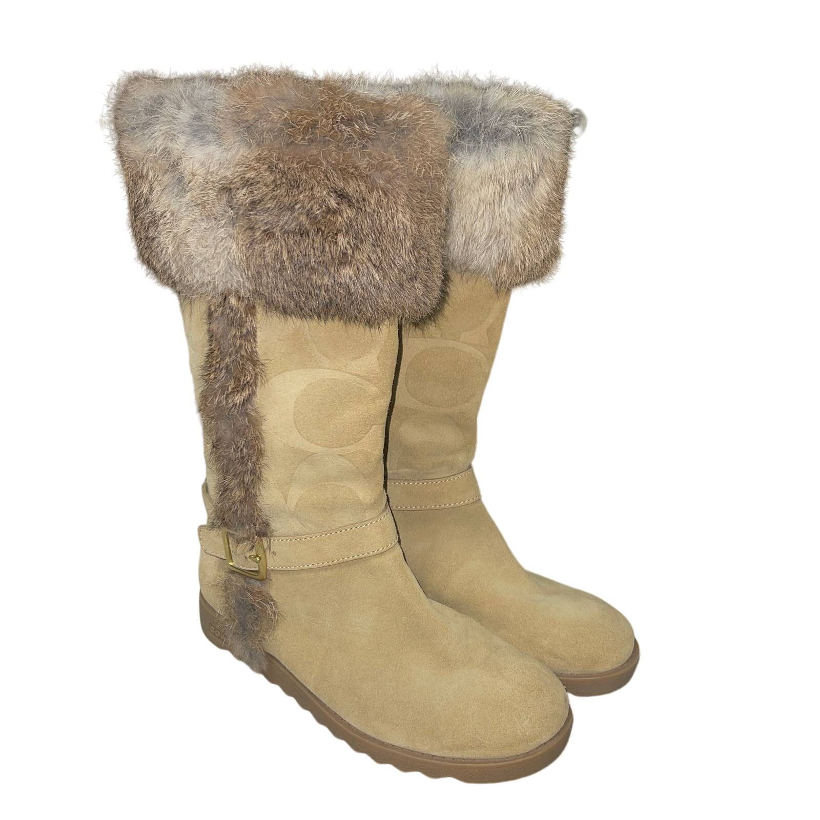 Coach Coach Deeann Embossed Suede Rabbit Fur Shearling Boots Size US 6.5 / IT 36.5 - 1 Thumbnail