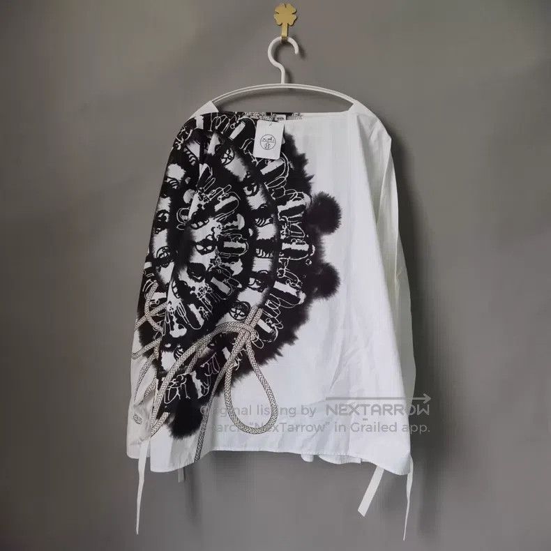 Hermes Hermes Black and White Printed Back-Tie Top Size S / US 4 / IT 40 - 1 Thumbnail